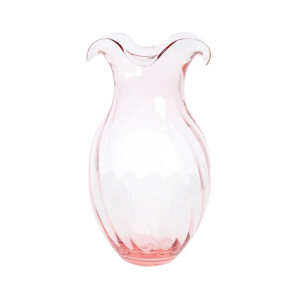 Hibiscus Glass Pink Vertical Fluted Small Vase Home Decor Vietri