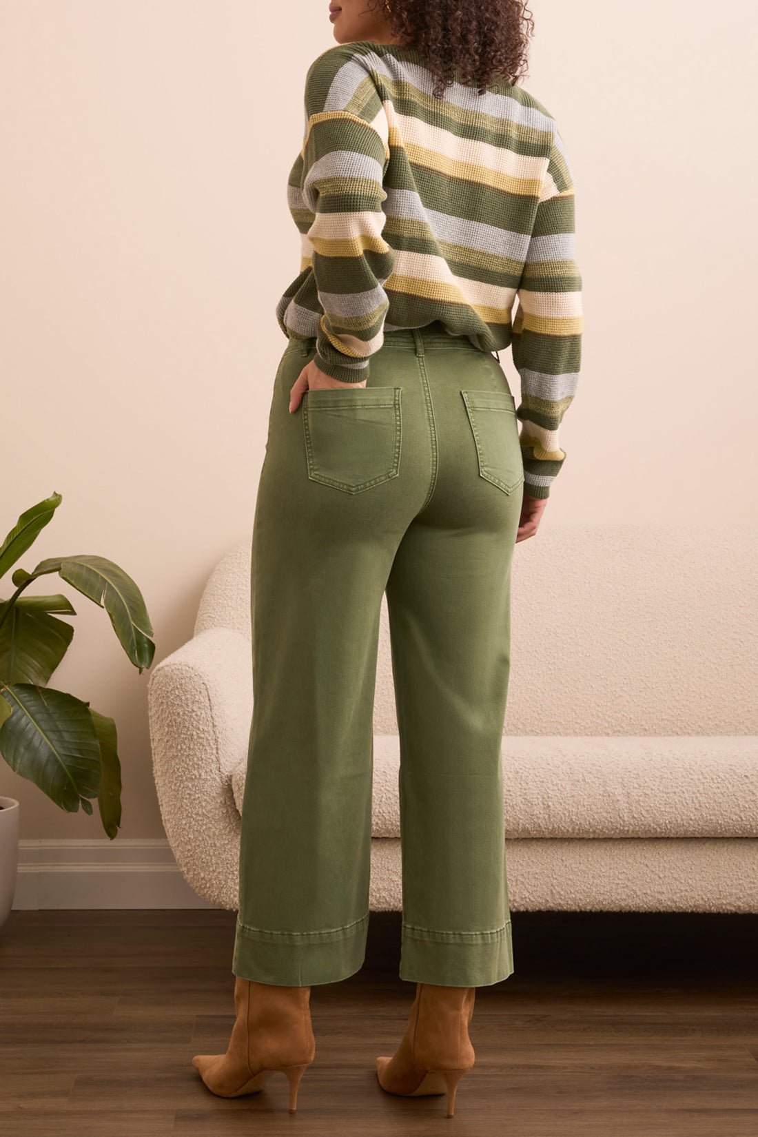 High Rise Fly Front Palazzo - Chive Pants Tribal