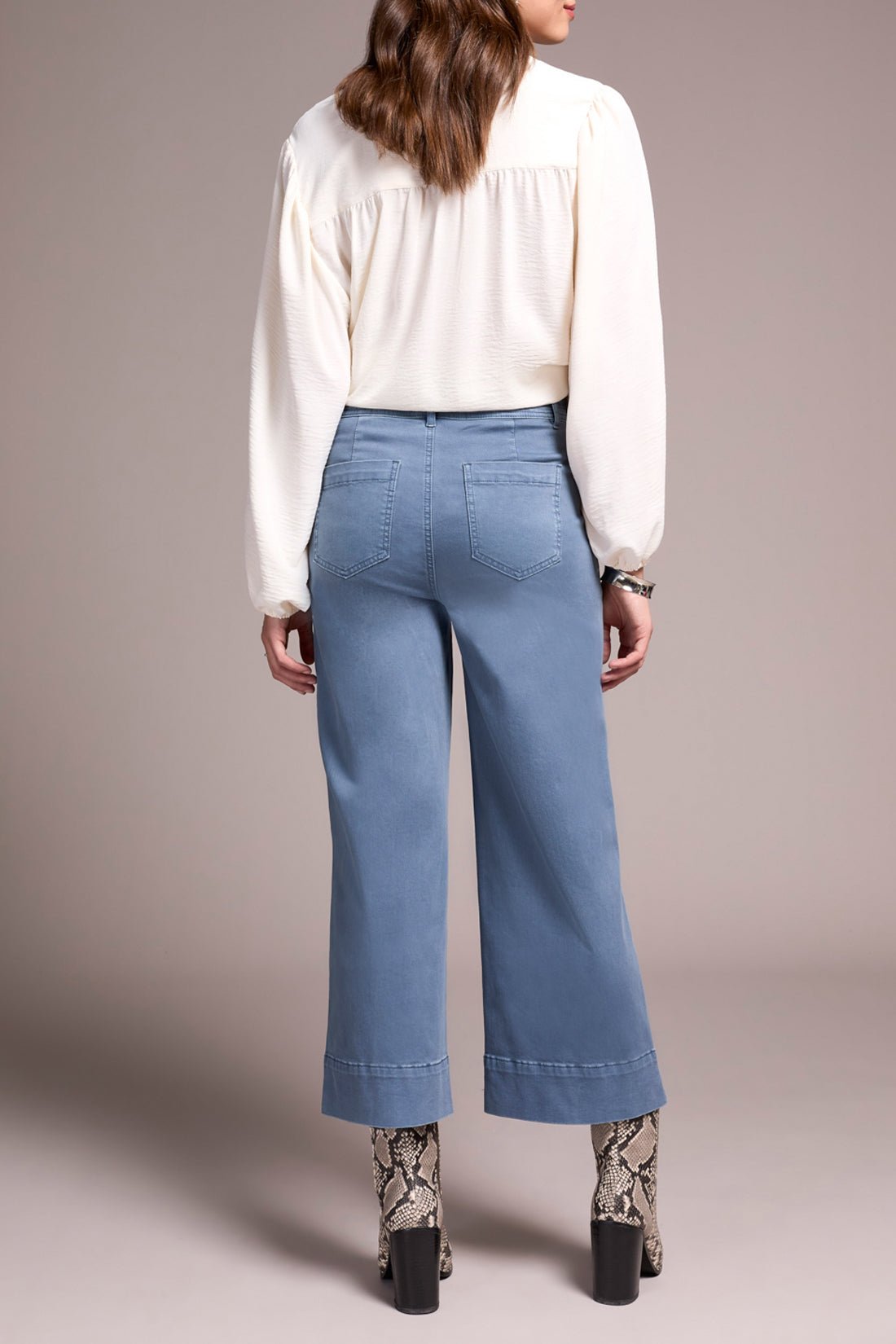 High Rise Fly Front Palazzo - Slate Blue Pants Tribal