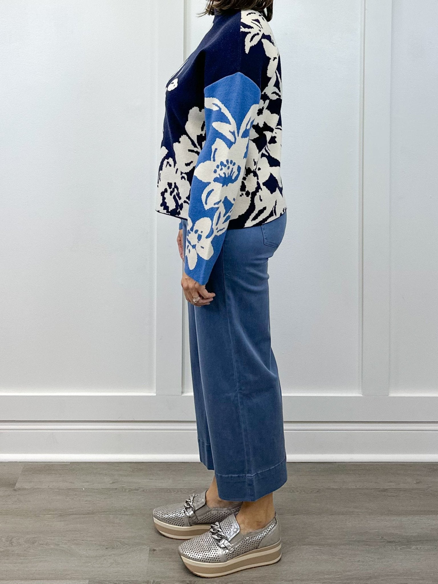 Knit Jacquard Funnel Neck Sweater - Sapphire Sweaters Tribal