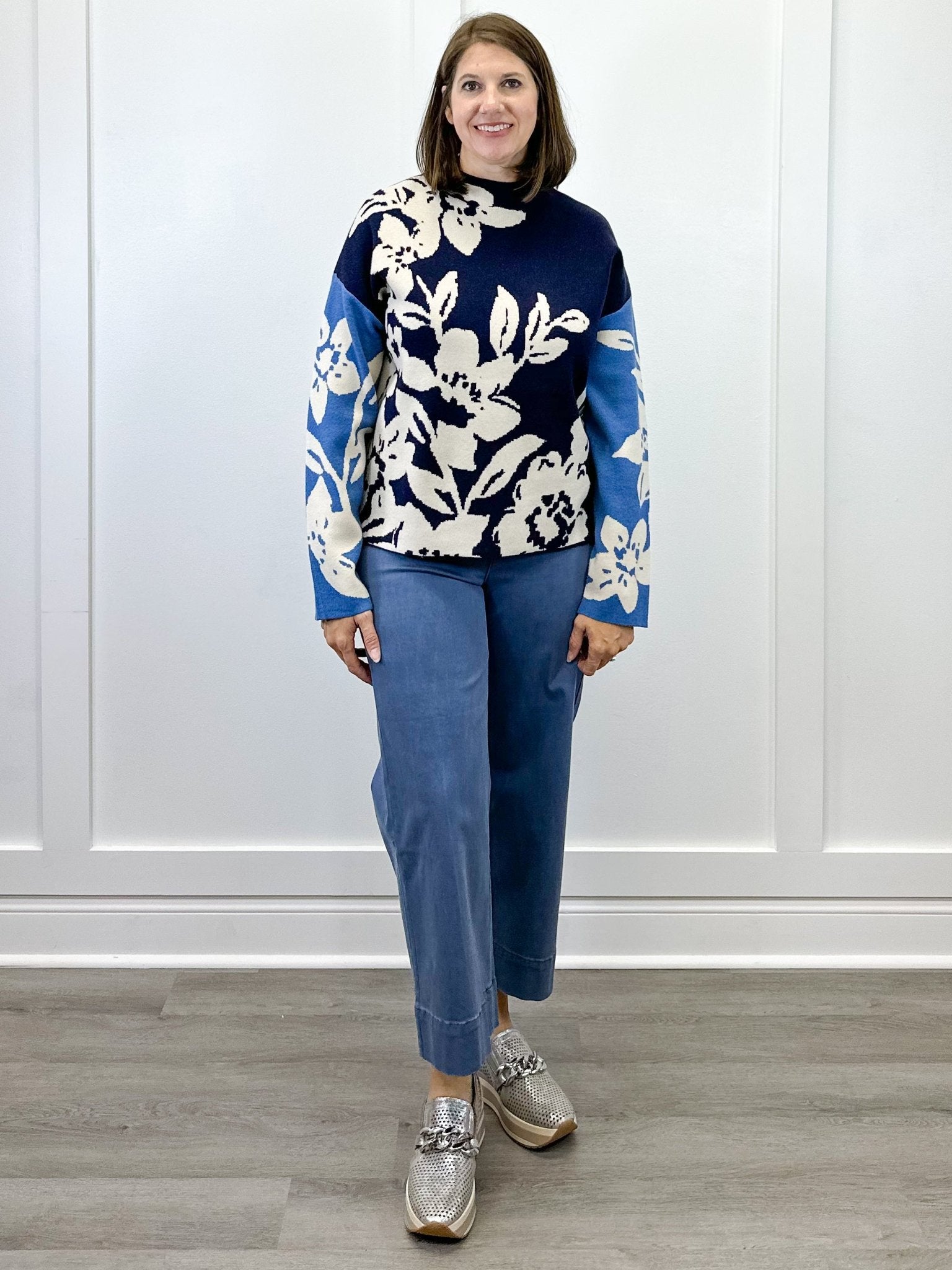 Knit Jacquard Funnel Neck Sweater - Sapphire Sweaters Tribal
