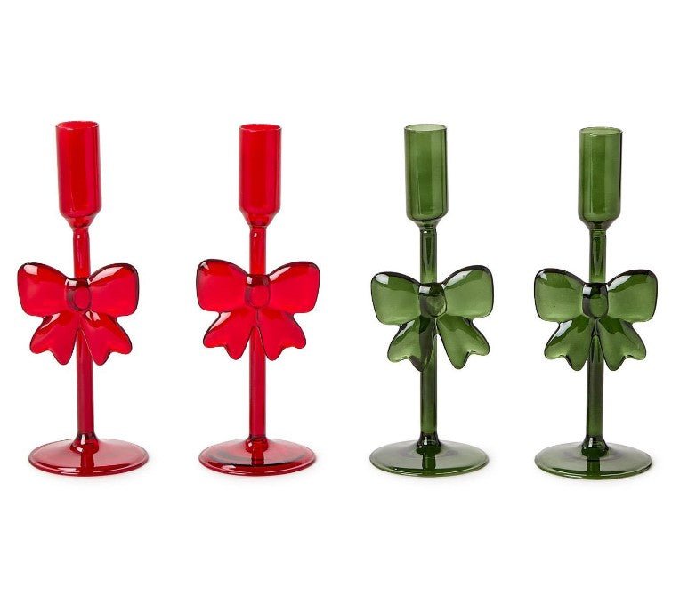 Holiday Bows Hand Crafted Taper Candleholders - Assorted Seasonal Two's Company