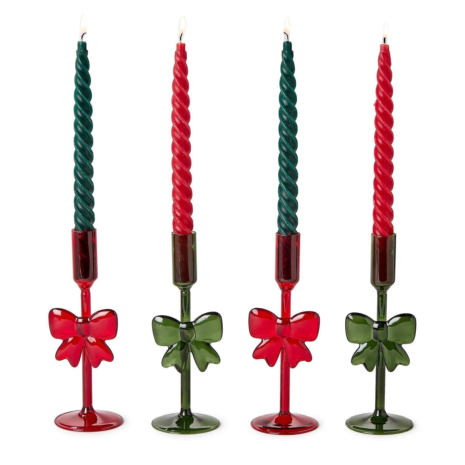 Holiday Bows Hand Crafted Taper Candleholders - Assorted Seasonal Two's Company