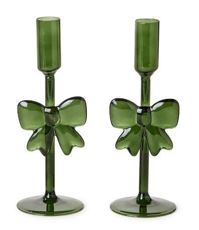 Holiday Bows Hand Crafted Taper Candleholders - Assorted Seasonal Two's Company Green
