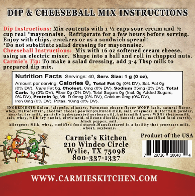 Jalapeno Ranch Dip Mix Impulse Carmie's Kitchen