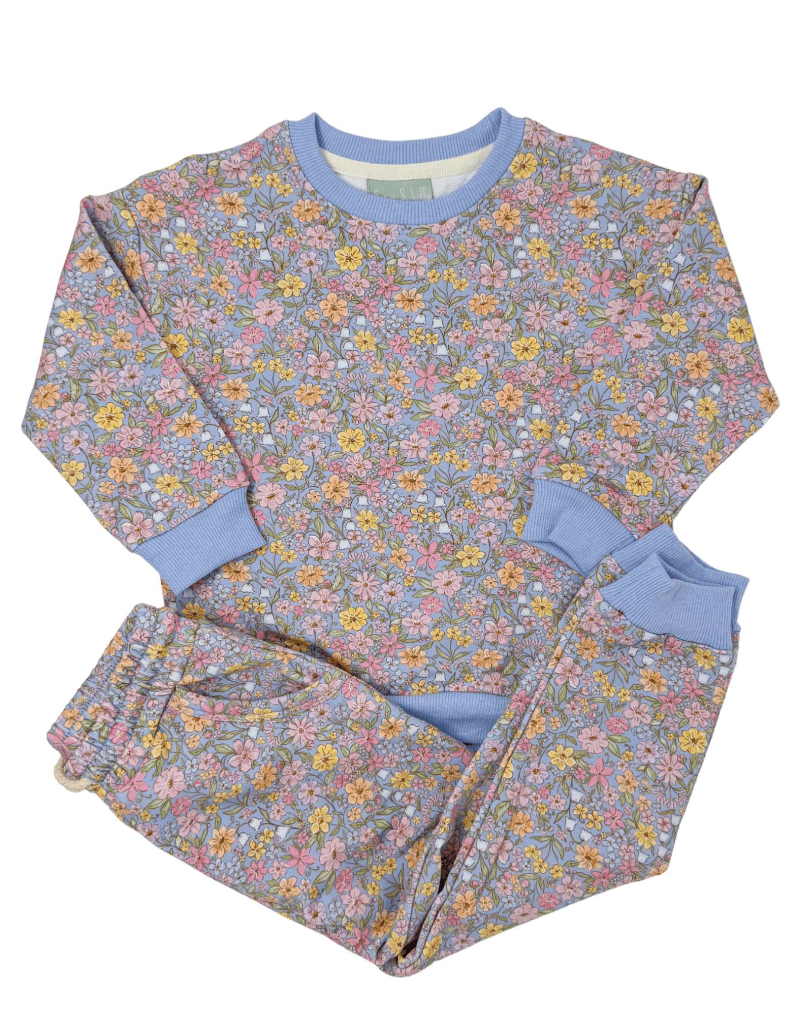 Jogger Set - Blue Floral Girls Sets Sage & Lilly