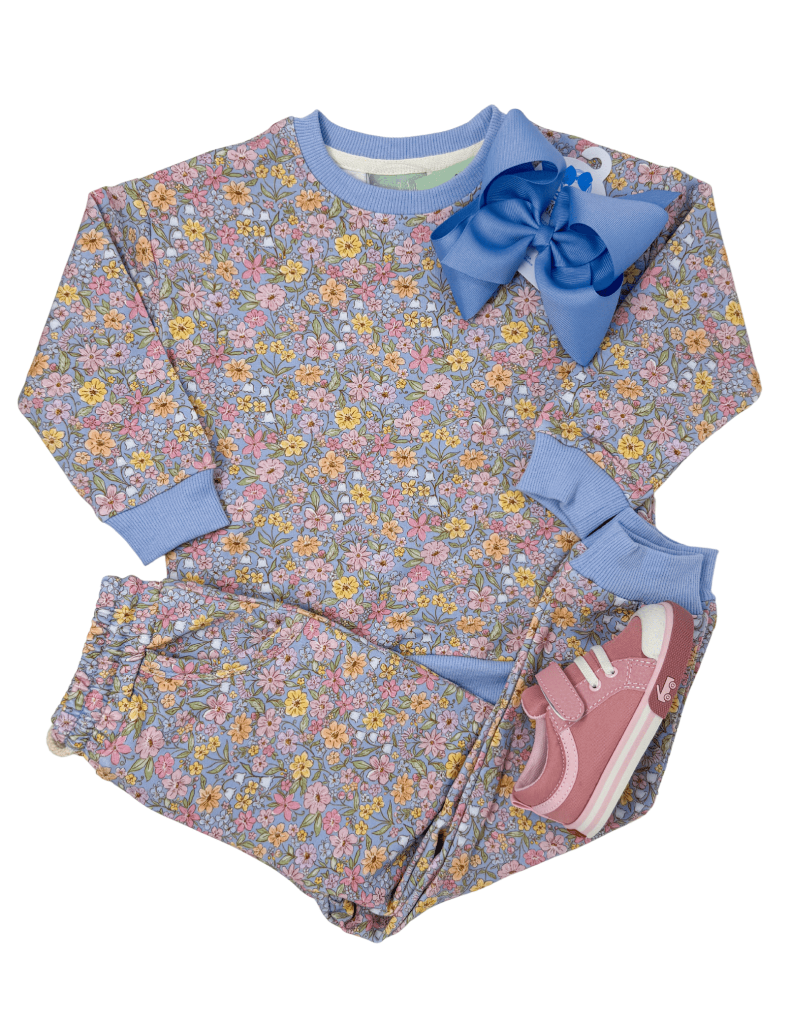 Jogger Set - Blue Floral Girls Sets Sage & Lilly