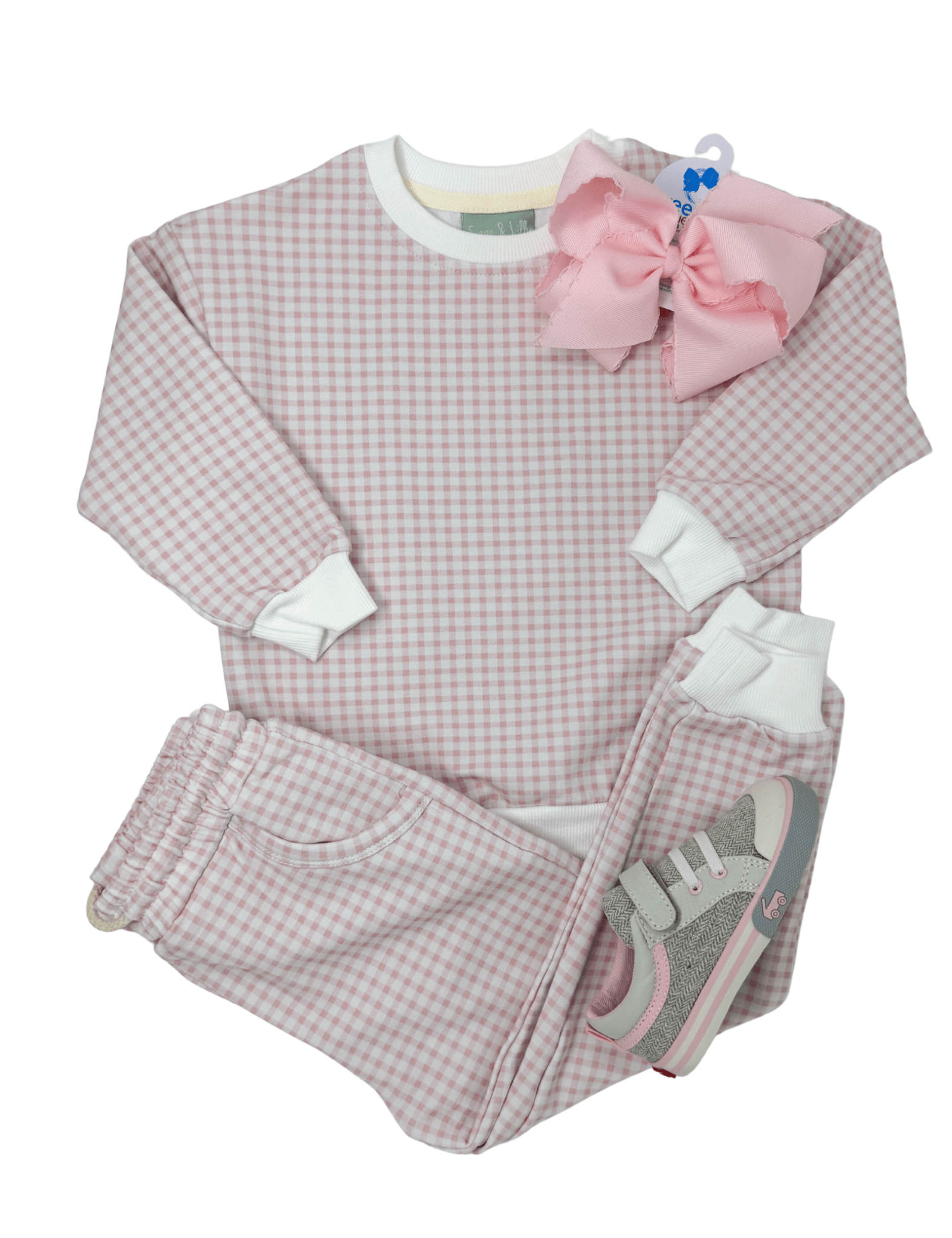 Jogger Set - Pink Gingham Girls Sets Sage & Lilly