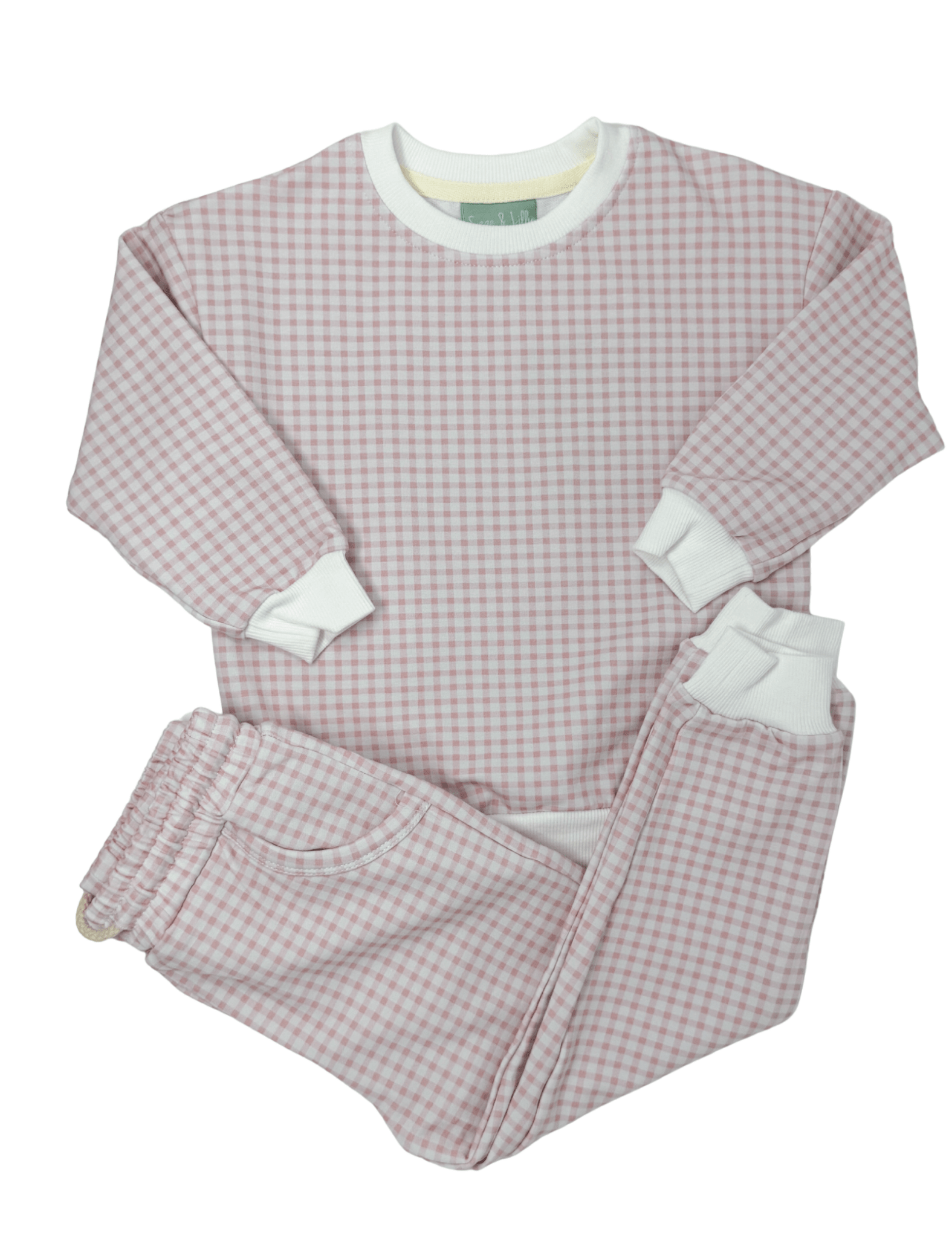 Jogger Set - Pink Gingham Girls Sets Sage & Lilly