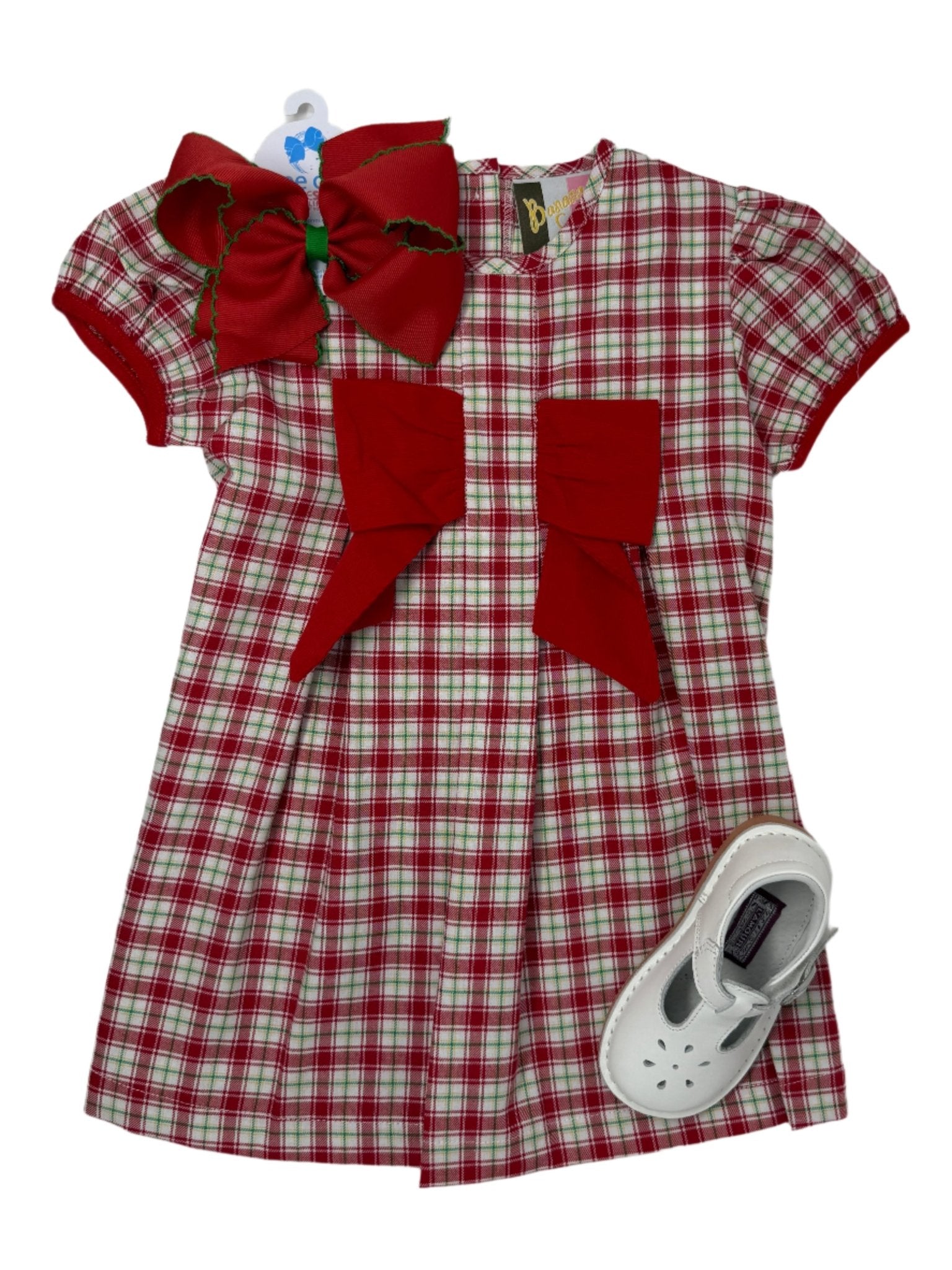 Kenzie Bow Dress - Christmas Plaid Girls Occasion Dresses Banana Split