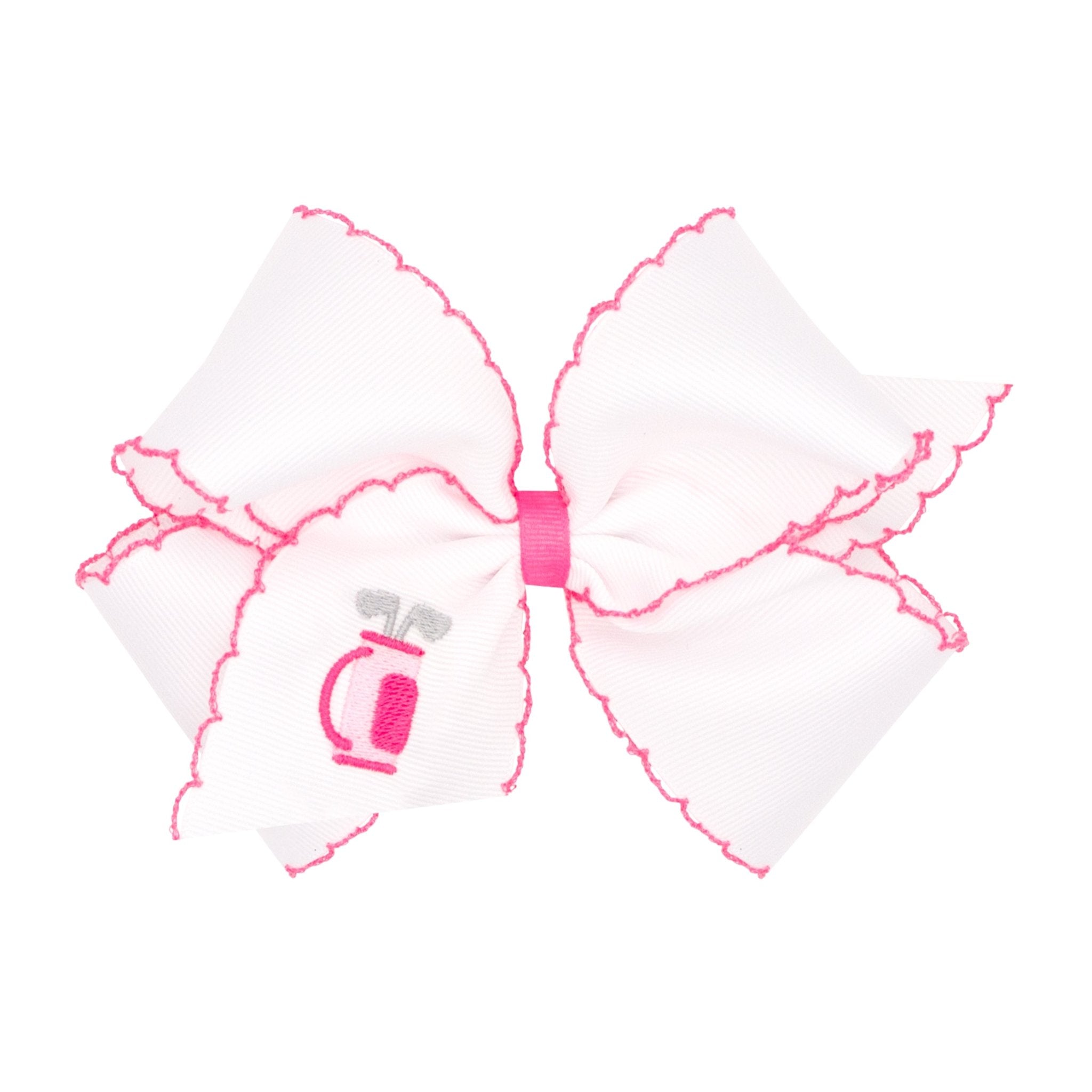 King Grosgrain Hair Bow with Moonstitch Edge and Country Club Embroidery - Golf Bag Kids Hair Accessories Wee Ones