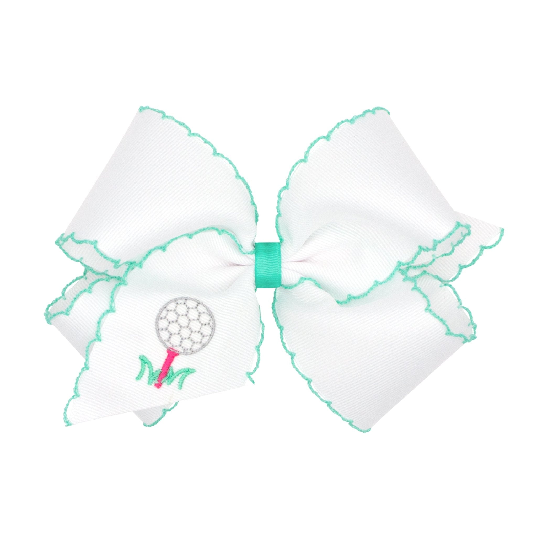 King Grosgrain Hair Bow with Moonstitch Edge and Country Club Embroidery - Golf Tee Kids Hair Accessories Wee Ones