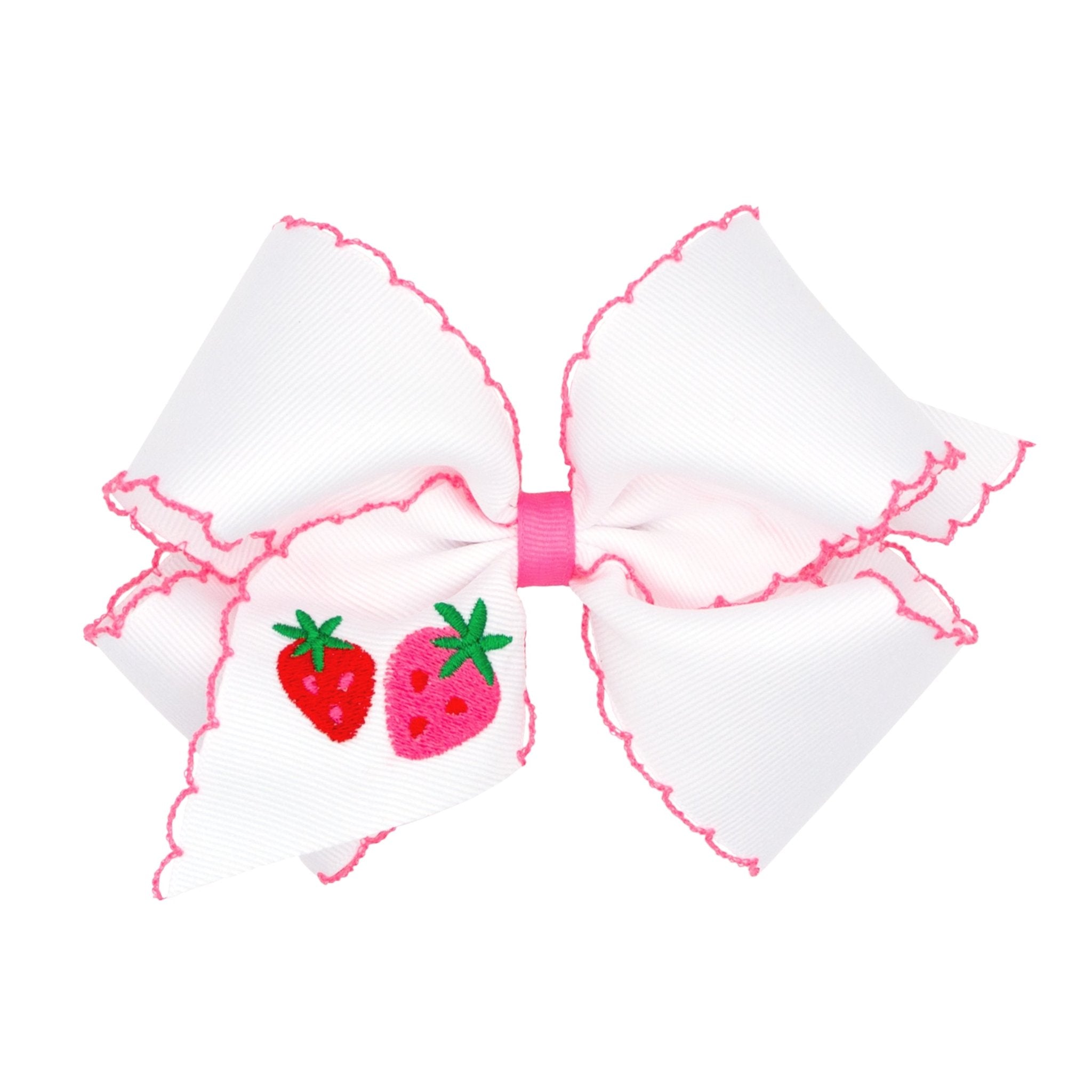 King Grosgrain Hair Bow with Moonstitch Edge and Farm Embroidery - Strawberry Kids Hair Accessories Wee Ones