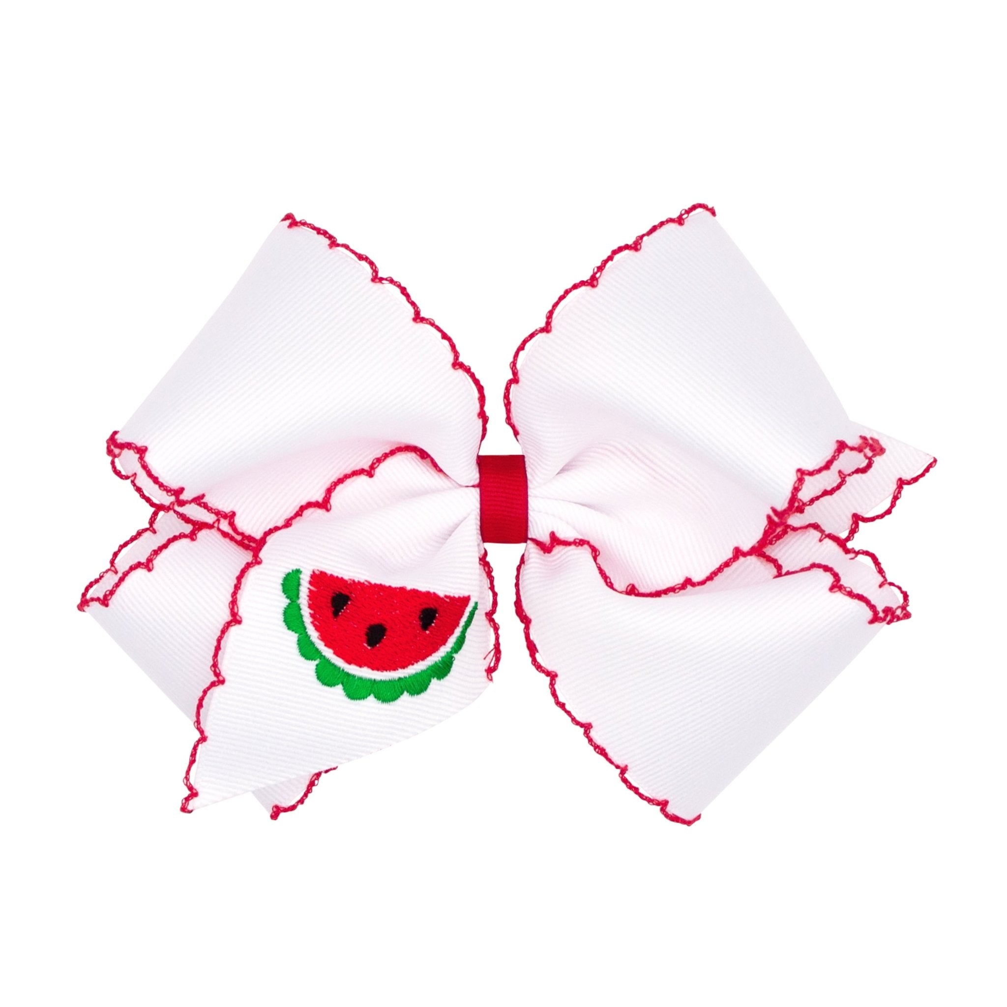King Grosgrain Hair Bow with Moonstitch Edge and Farm Embroidery - Watermelon Kids Hair Accessories Wee Ones