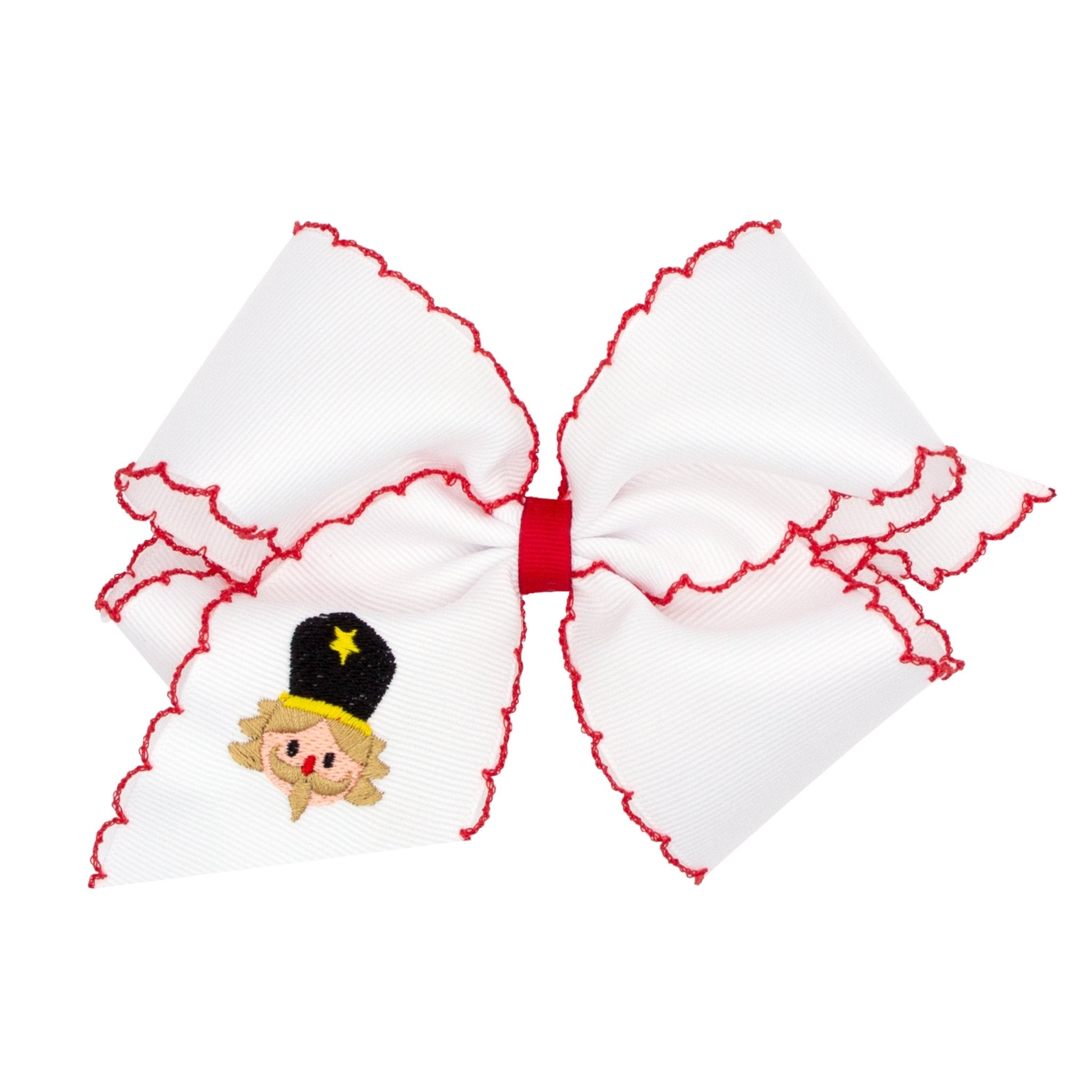 King Moonstitch Embroidered Christmas Bow - White Nutcracker Kids Hair Accessories Wee Ones