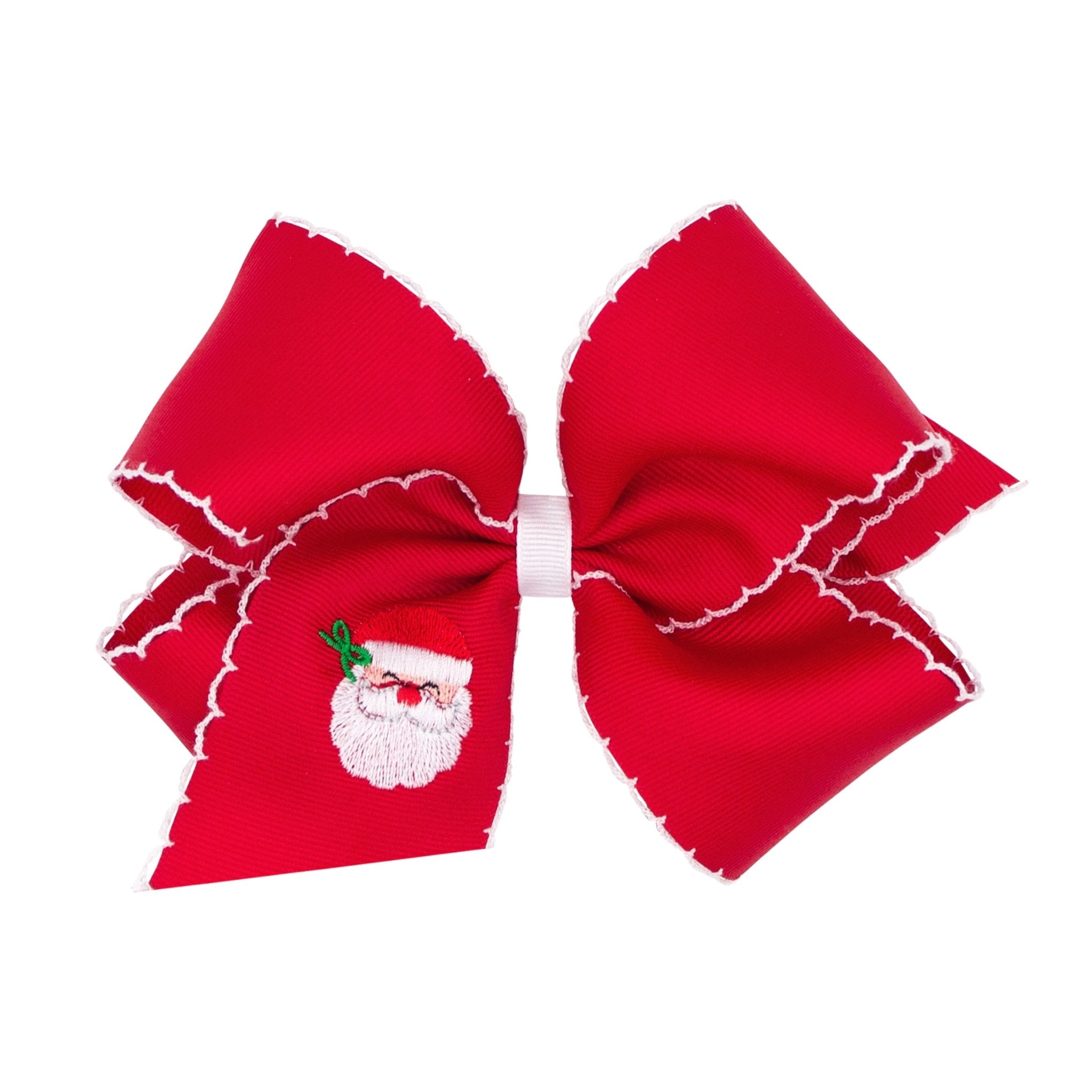 King Red Bow w/ White Moonstitch - Santa Embroidery Kids Hair Accessories Wee Ones