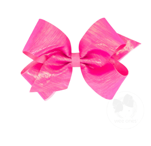 King Sheer Iridescent and Grosgrain Overlay Bow - Hot Pink Kids Hair Accessories Wee Ones