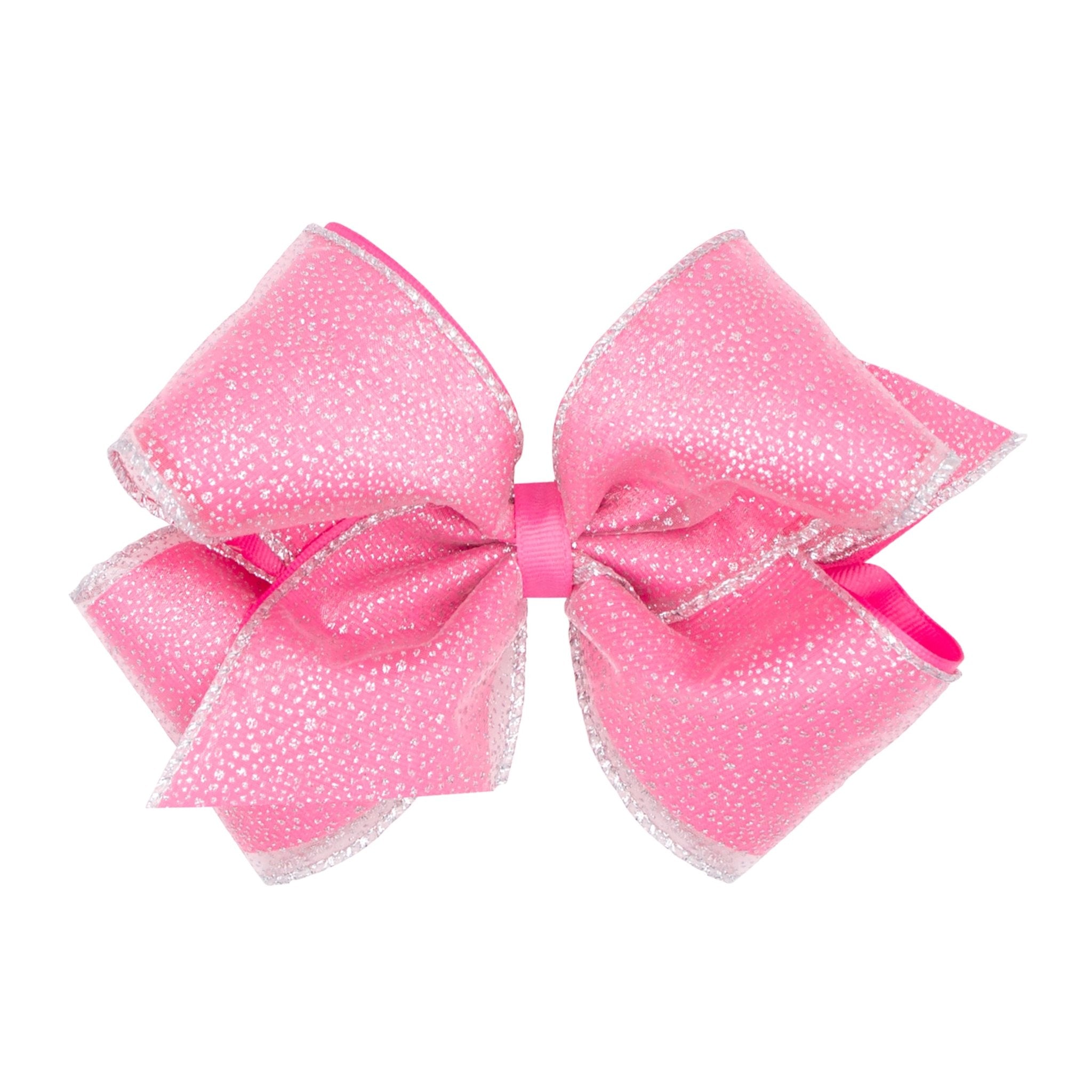 King Sparkle Overlay Bow - Hot Pink/Silver Kids Hair Accessories Wee Ones
