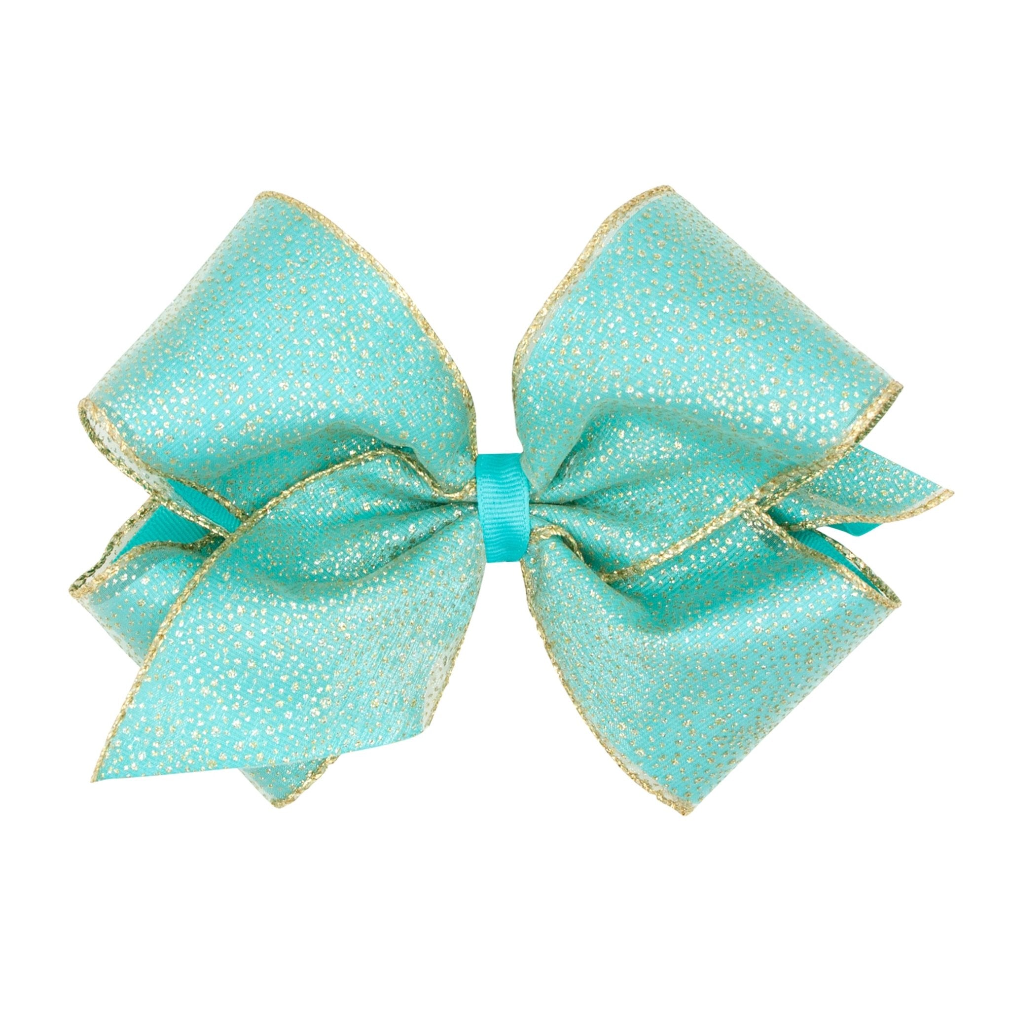 King Sparkle Overlay Bow - Navajo Turquoise/Gold Kids Hair Accessories Wee Ones