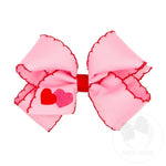 Medium Valentine Heart Embroidered Grosgrain Hair Bow with Moonstitch Edge Kids Hair Accessories Wee Ones