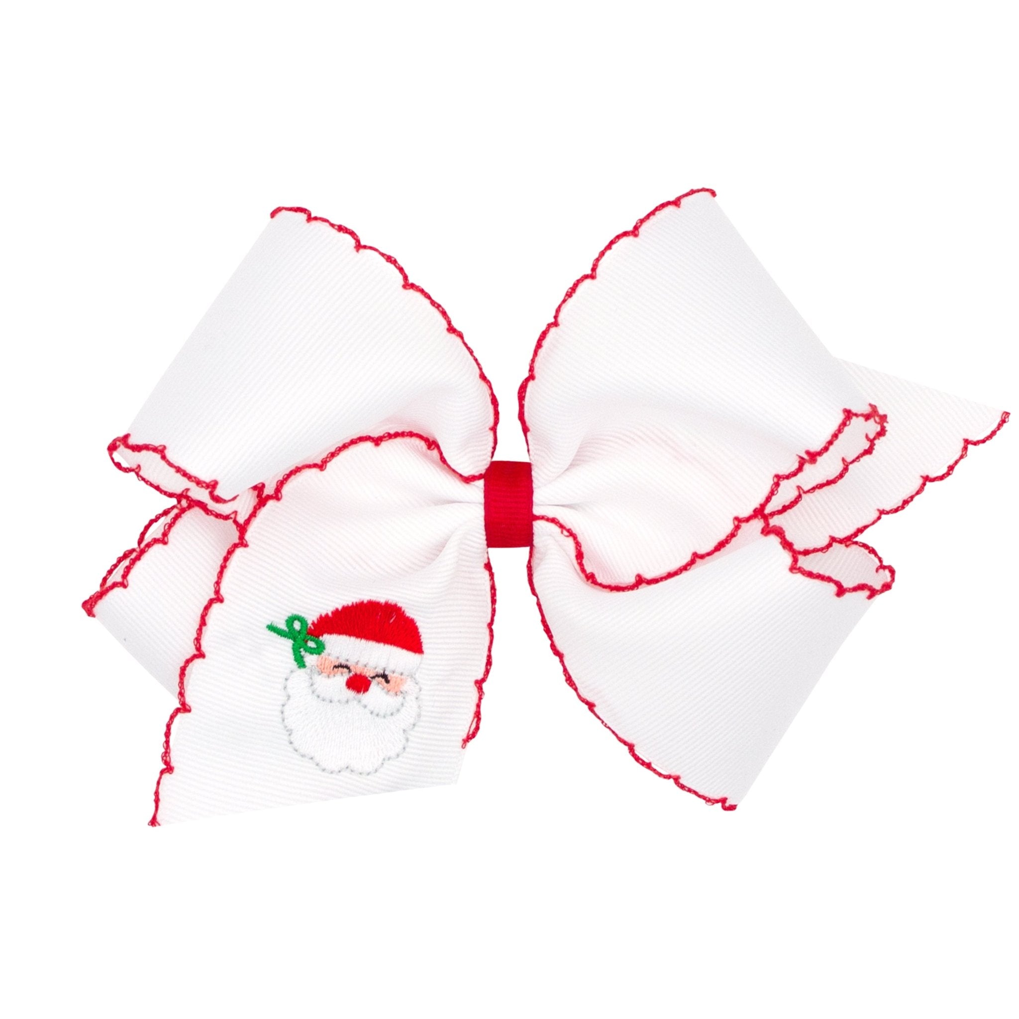 King White Bow w/ Red Moonstitch - Santa Embroidery Kids Hair Accessories Wee Ones