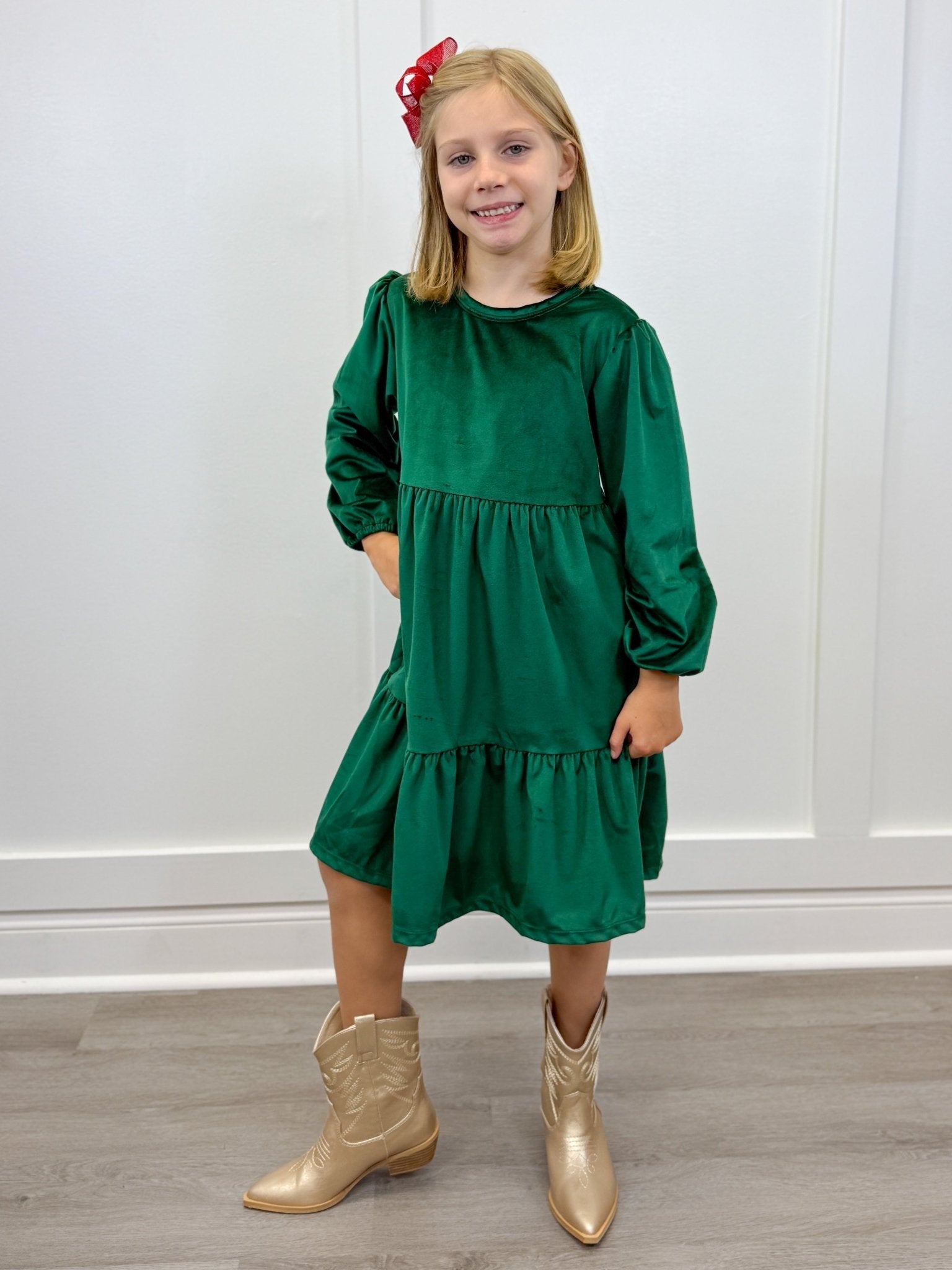 Kinsley L/S Dress - Emerald Girls Occasion Dresses Emma Jean