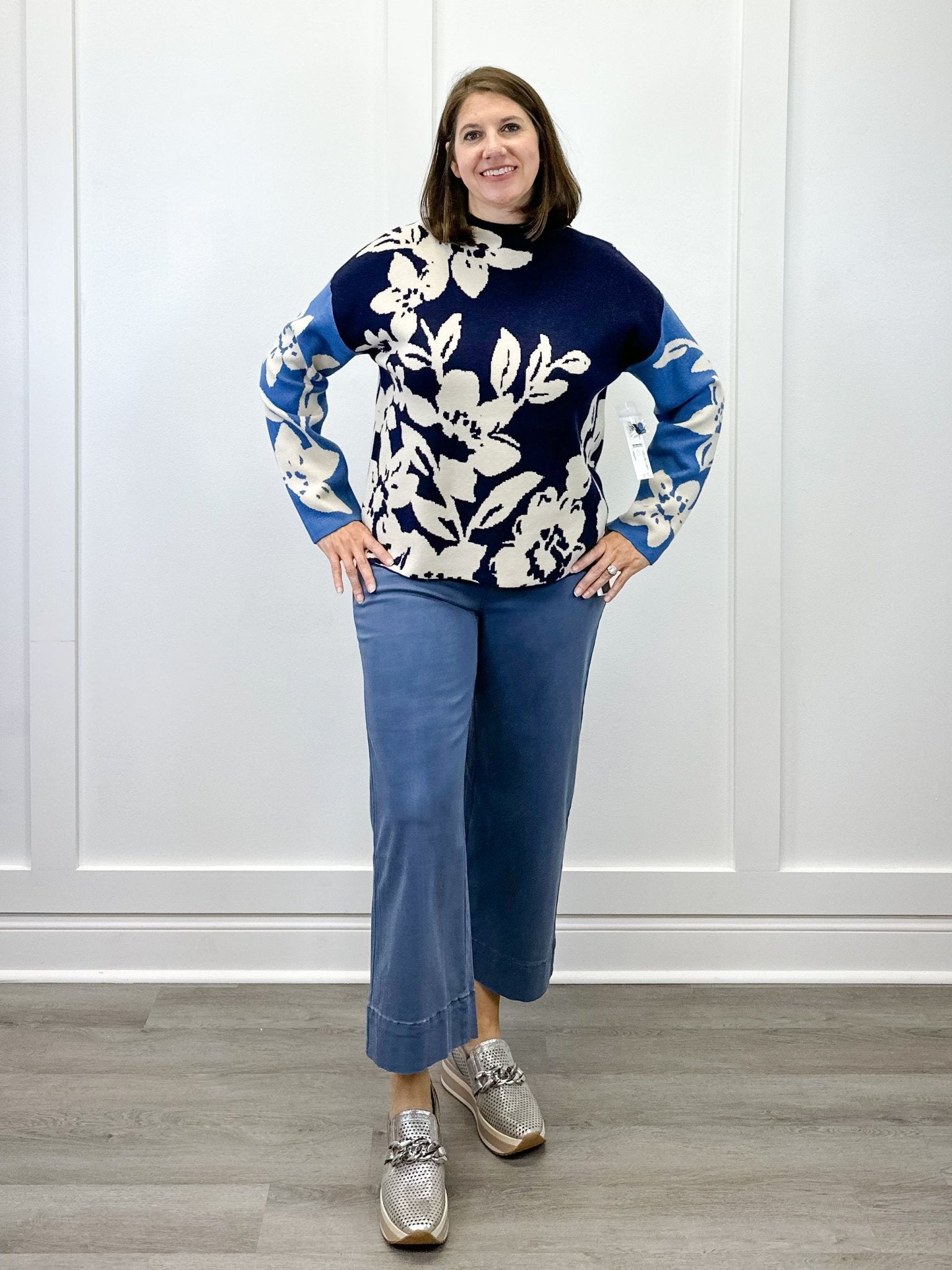 Knit Jacquard Funnel Neck Sweater - Sapphire Sweaters Tribal