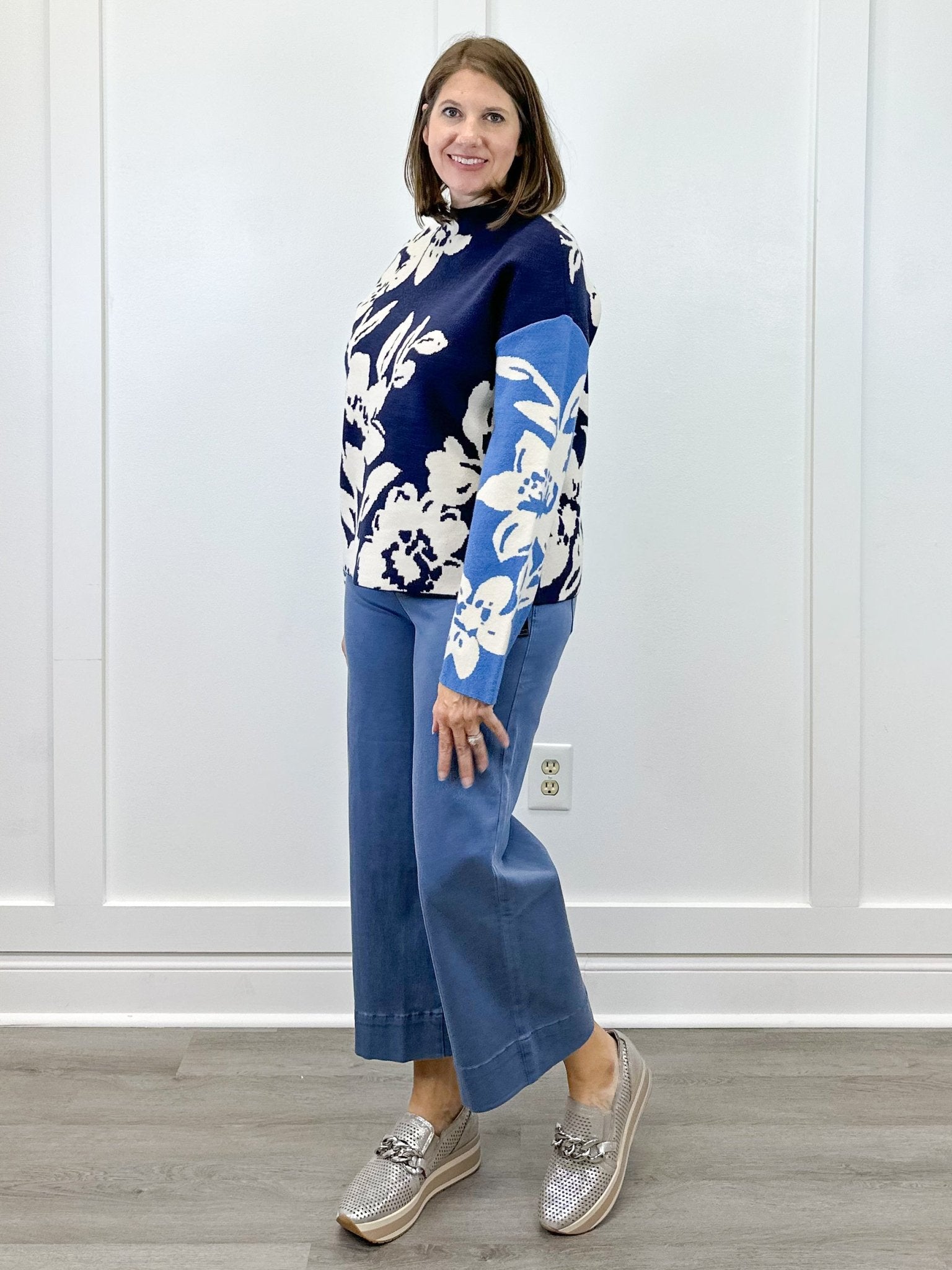 Knit Jacquard Funnel Neck Sweater - Sapphire Sweaters Tribal