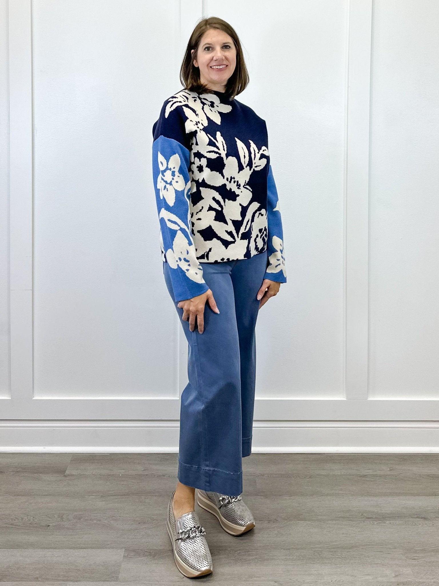 Knit Jacquard Funnel Neck Sweater - Sapphire Sweaters Tribal