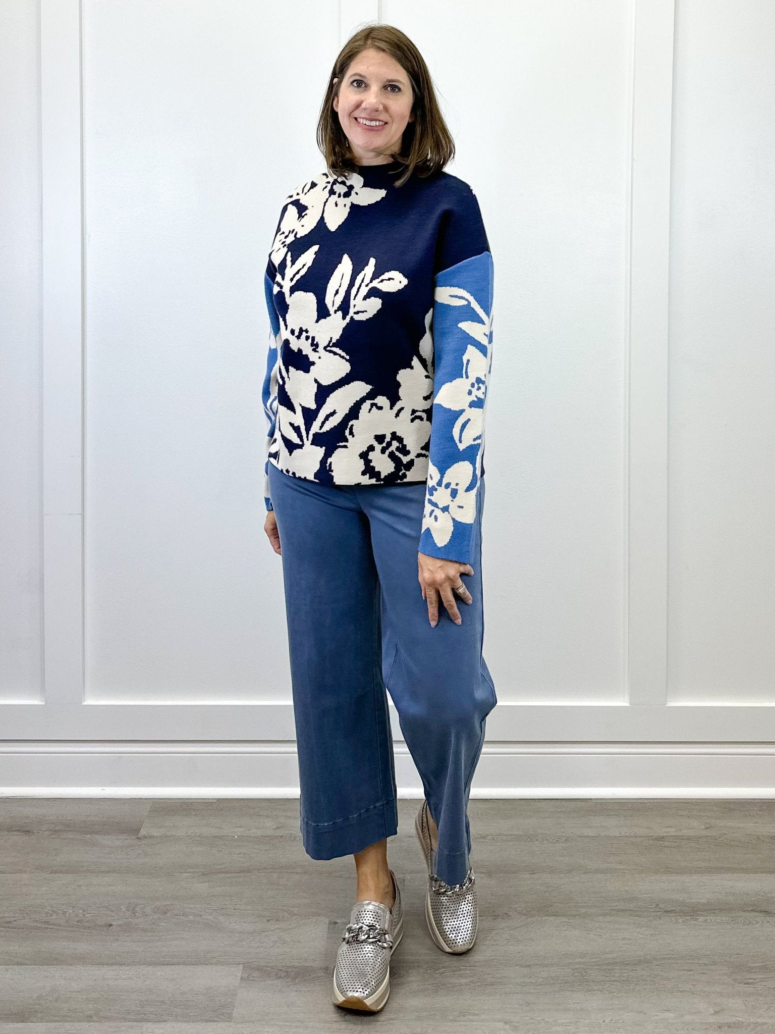 Knit Jacquard Funnel Neck Sweater - Sapphire Sweaters Tribal