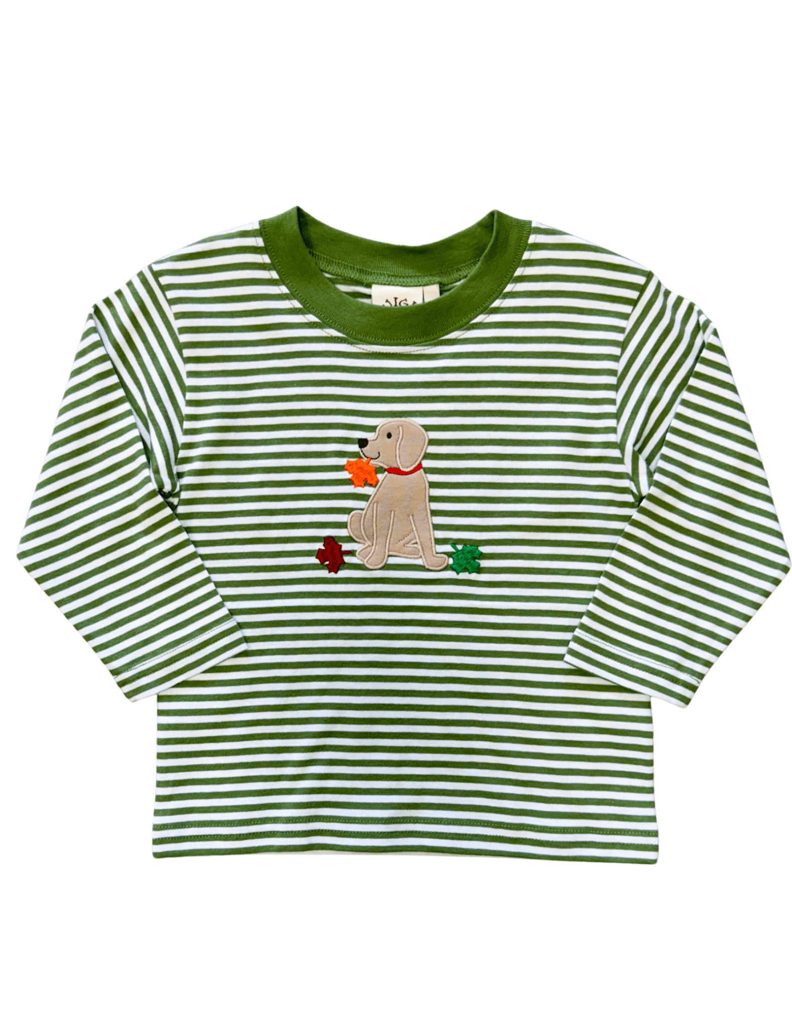 Lab w/ Leaves L/S T-Shirt - Green Stripe Boys Tees Luigi