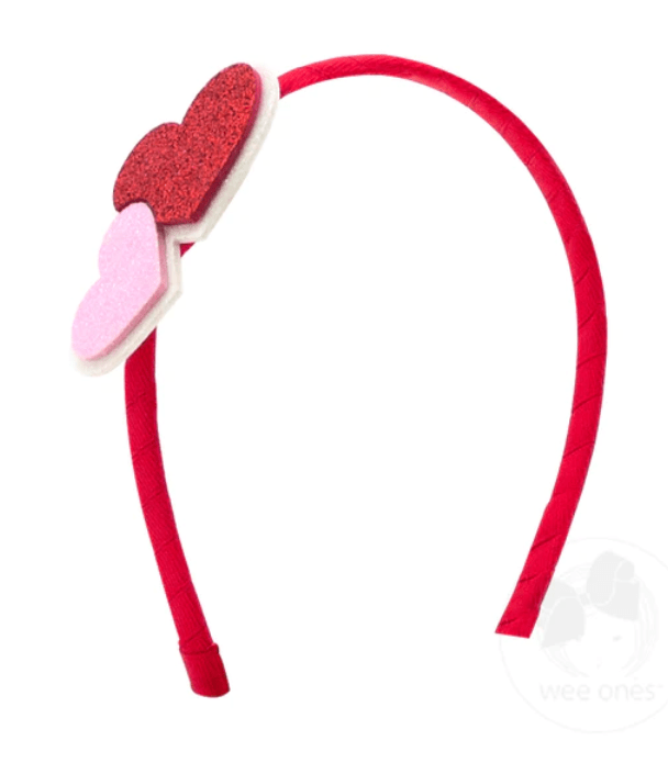 Large Layered Heart Glitter Foam Grosgrain Wrapped Headband Kids Hair Accessories Wee Ones