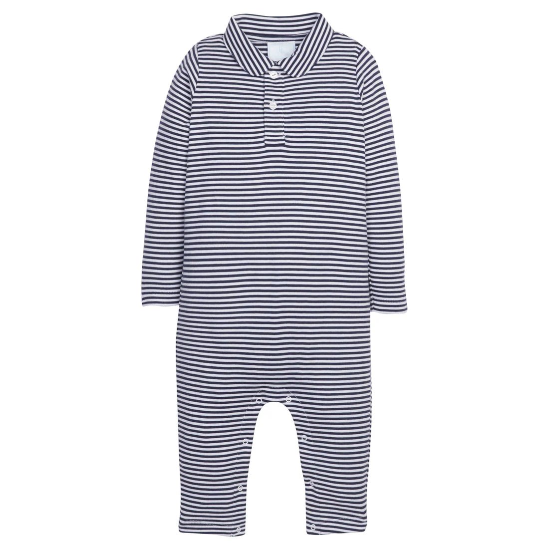 Long Sleeve Polo Romper - Navy Stripe Boys Bubbles + Rompers Little English