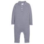 Long Sleeve Polo Romper - Navy Stripe Boys Bubbles + Rompers Little English