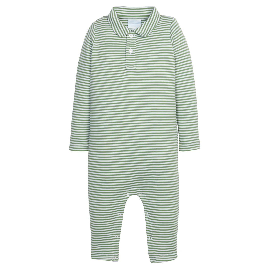 Long Sleeve Polo Romper - Watercress Stripe Boys Bubbles + Rompers Little English