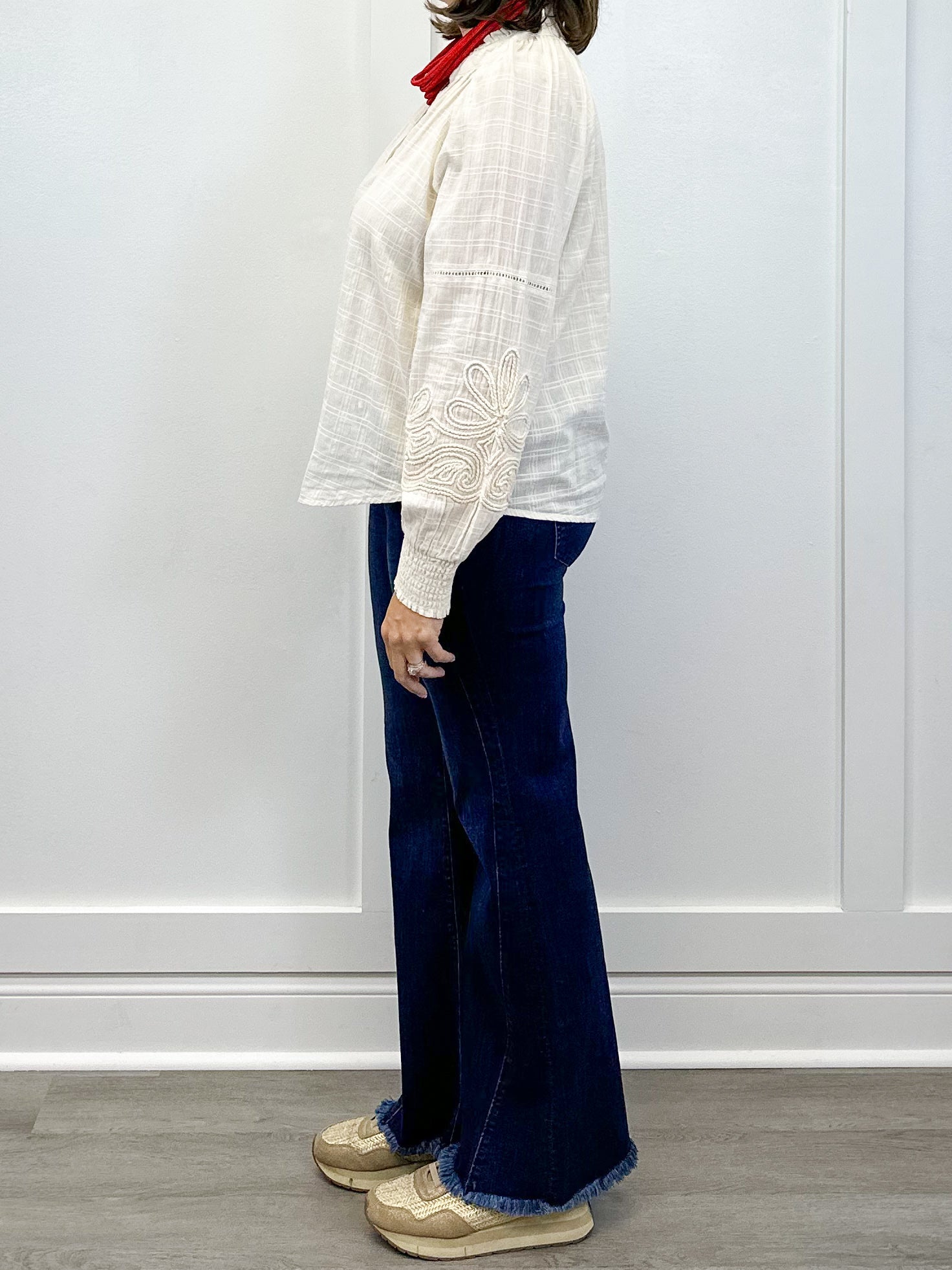 L/S Blouse w/ Applique Sleeves - Moonstone Tops Tribal