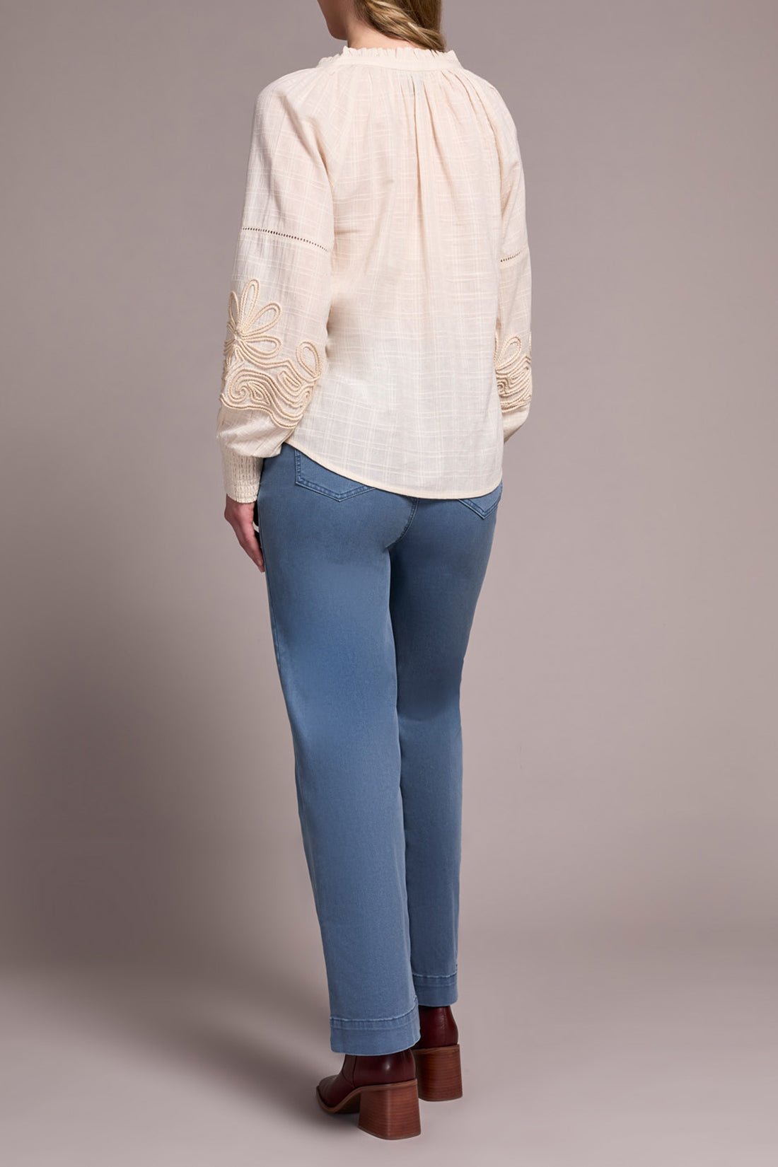 L/S Blouse w/ Applique Sleeves - Moonstone Tops Tribal