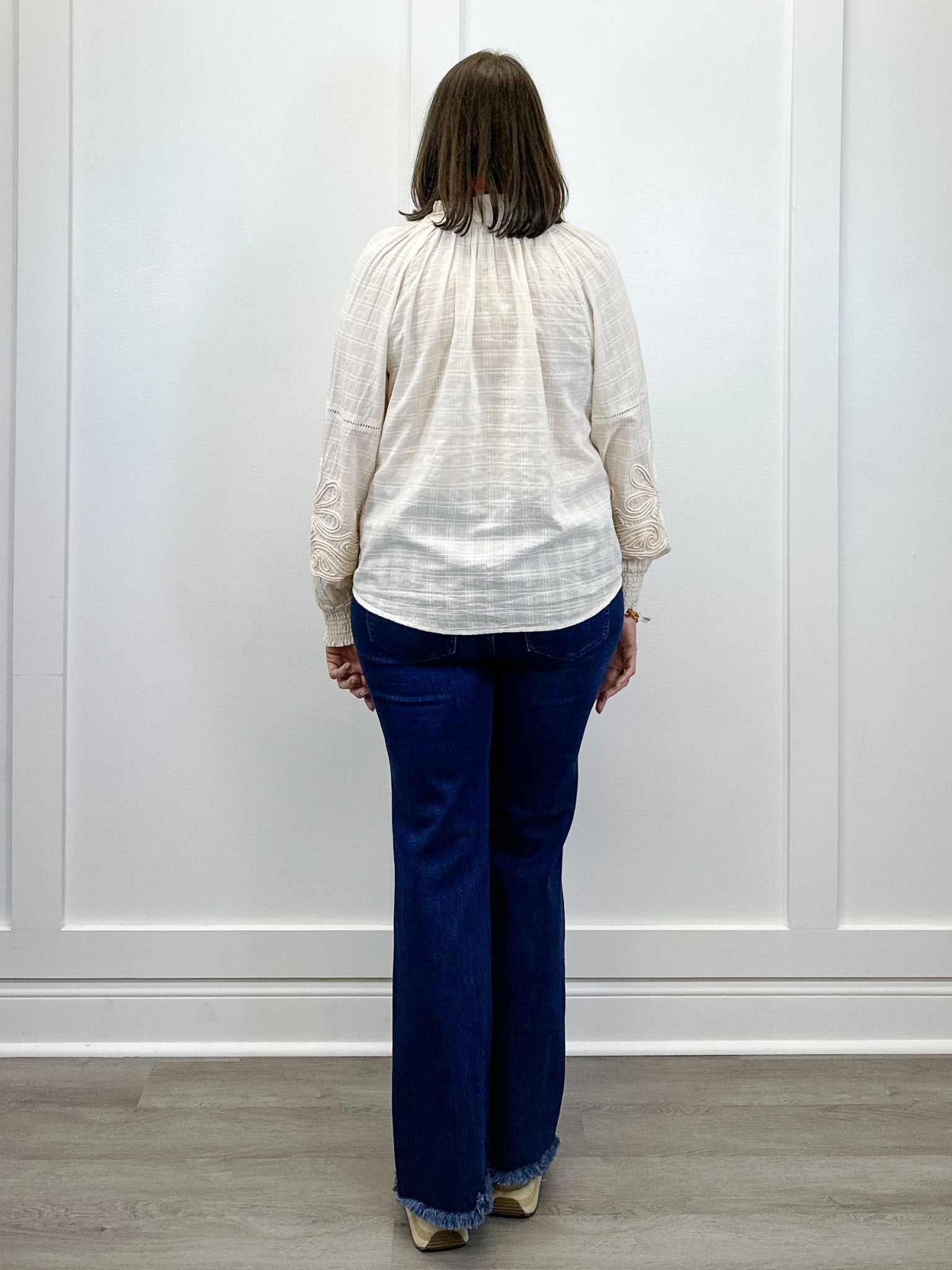 L/S Blouse w/ Applique Sleeves - Moonstone Tops Tribal