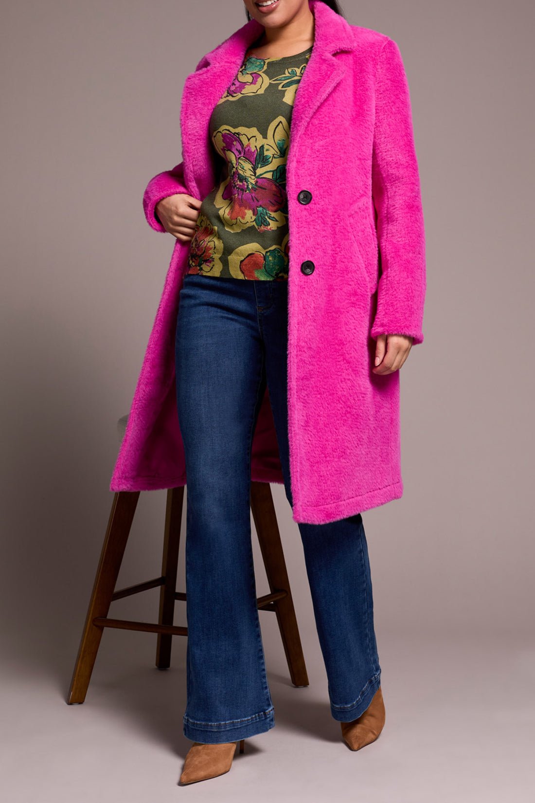 L/S Button Front Coat w/ Lining - Pink Flambe Outerwear Tribal