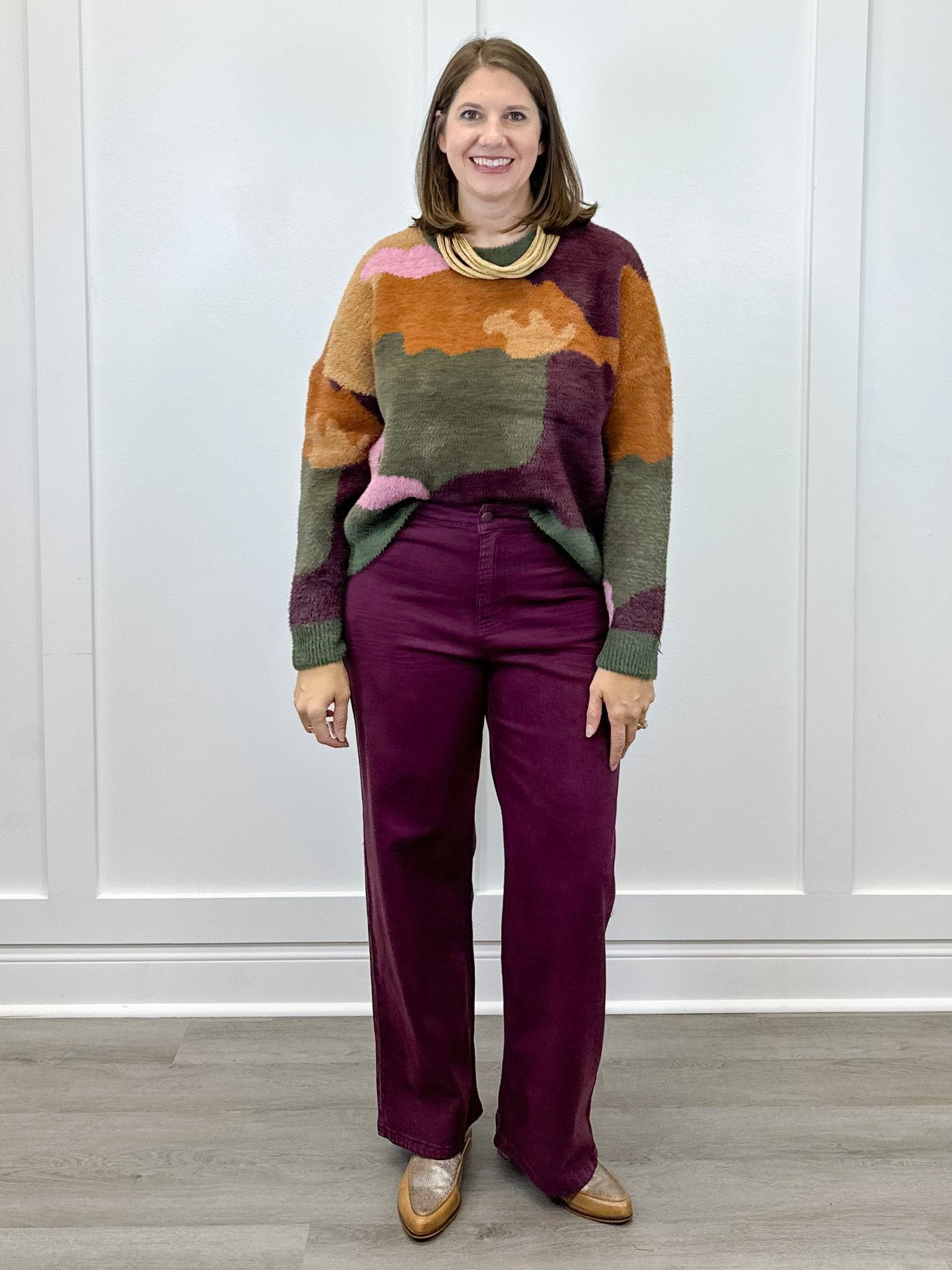 L/S Crew Neck Intarsia Sweater - Ginger Spice - Sugar Babies Children's Boutique/Meg's Shoppe