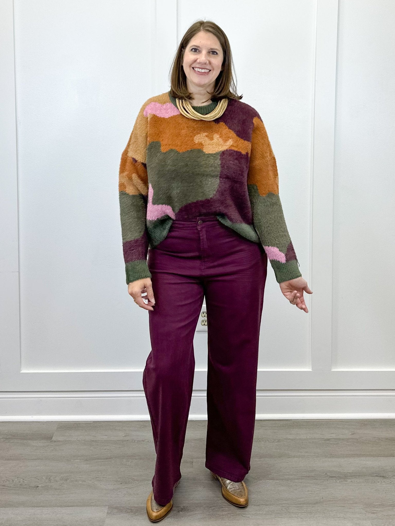 L/S Crew Neck Intarsia Sweater - Ginger Spice - Sugar Babies Children's Boutique/Meg's Shoppe