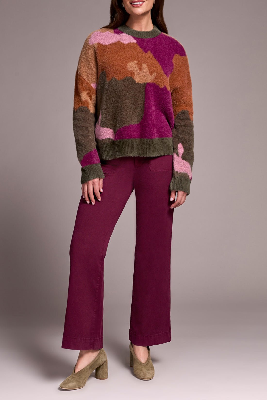 L/S Crew Neck Intarsia Sweater - Ginger Spice Sweaters Tribal
