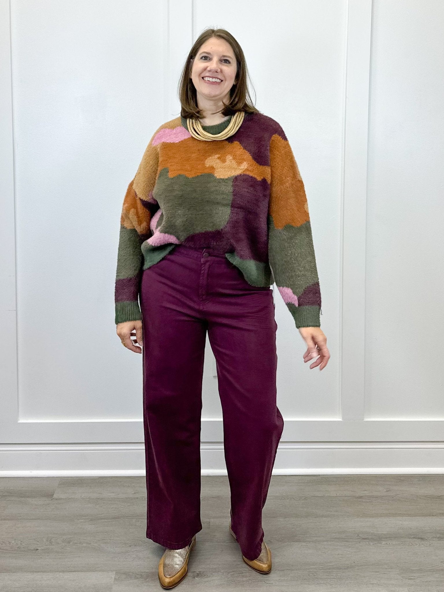 L/S Crew Neck Intarsia Sweater - Ginger Spice - Sugar Babies Children's Boutique/Meg's Shoppe