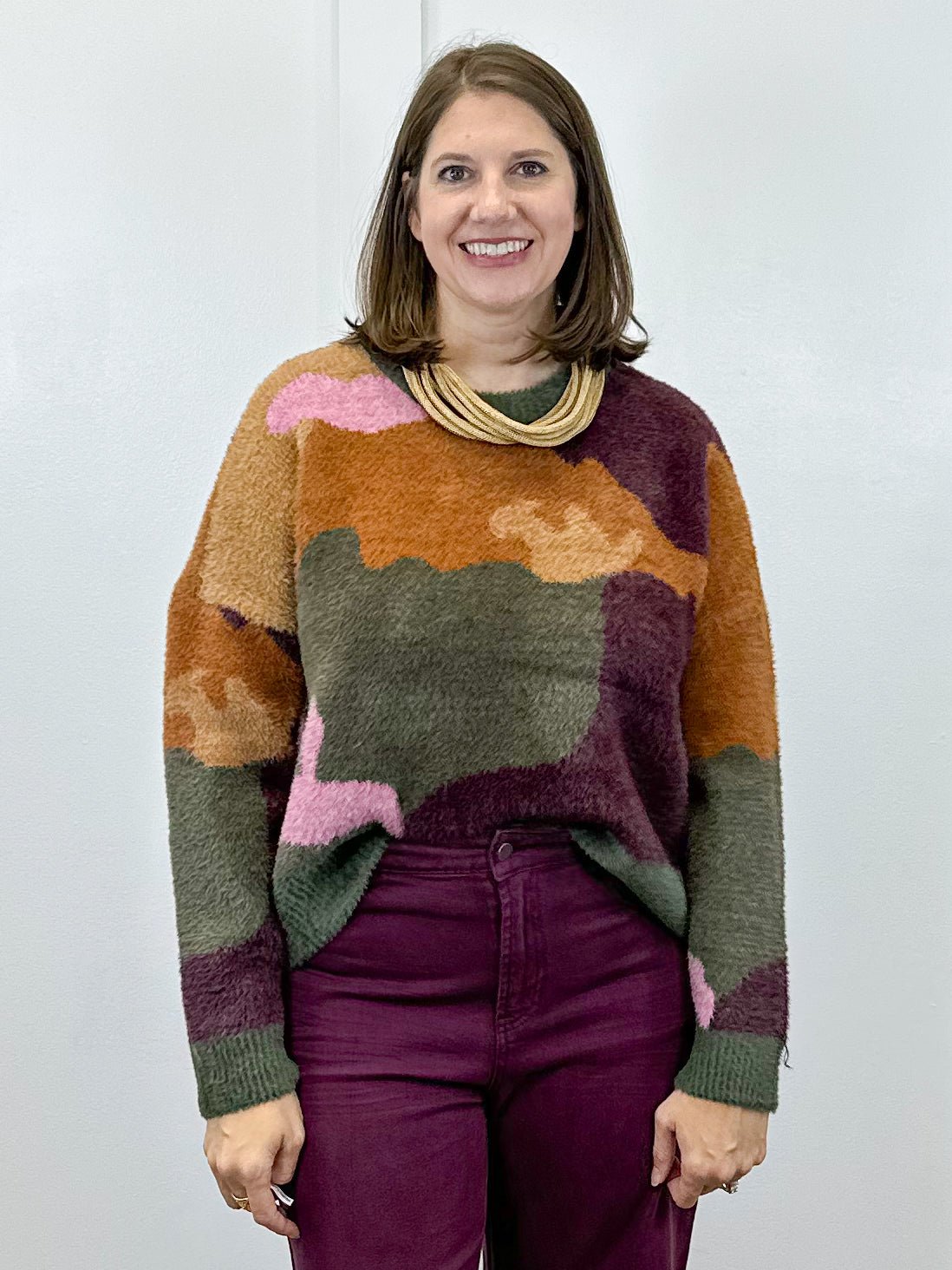 L/S Crew Neck Intarsia Sweater - Ginger Spice - Sugar Babies Children's Boutique/Meg's Shoppe