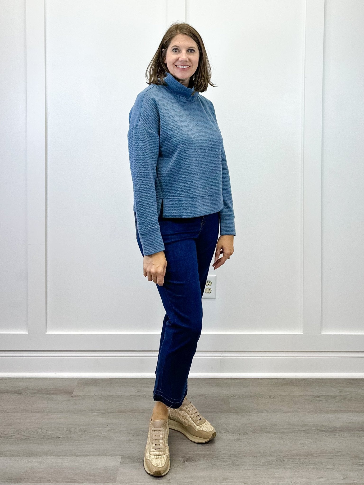 L/S Funnel Neck Top - Slate Blue Tops Tribal