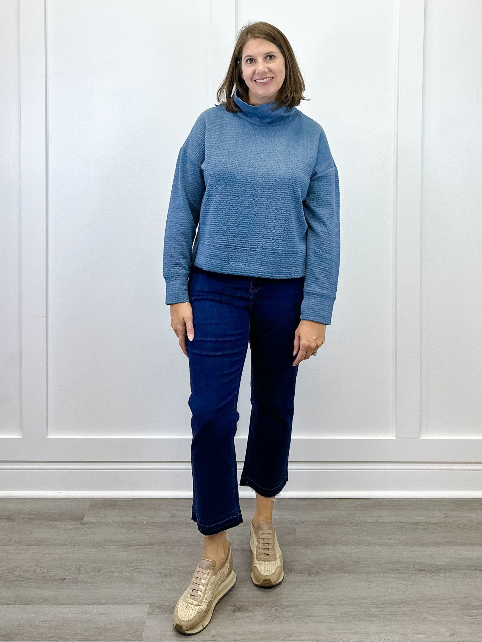 L/S Funnel Neck Top - Slate Blue Tops Tribal