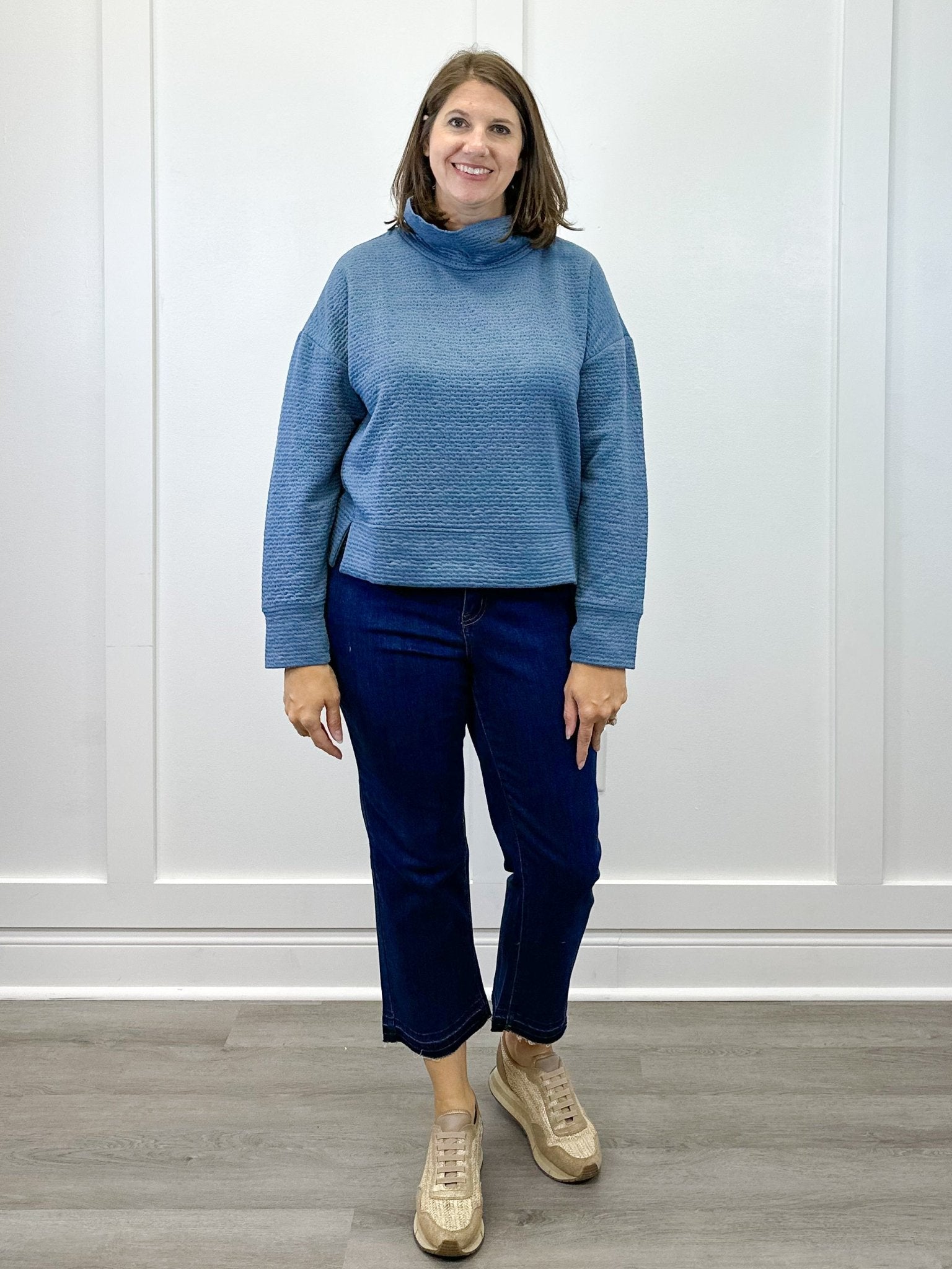 L/S Funnel Neck Top - Slate Blue Tops Tribal