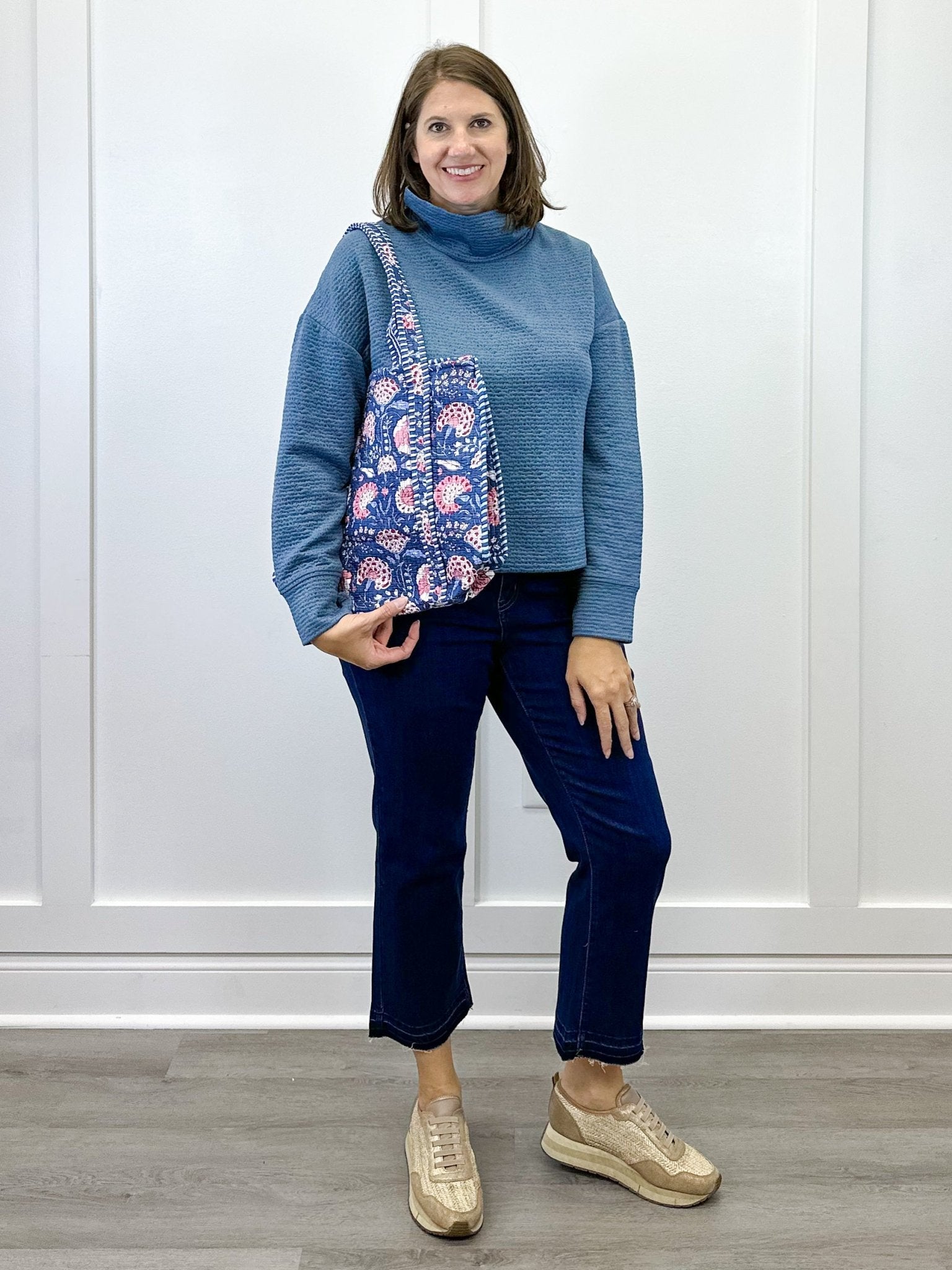 L/S Funnel Neck Top - Slate Blue Tops Tribal