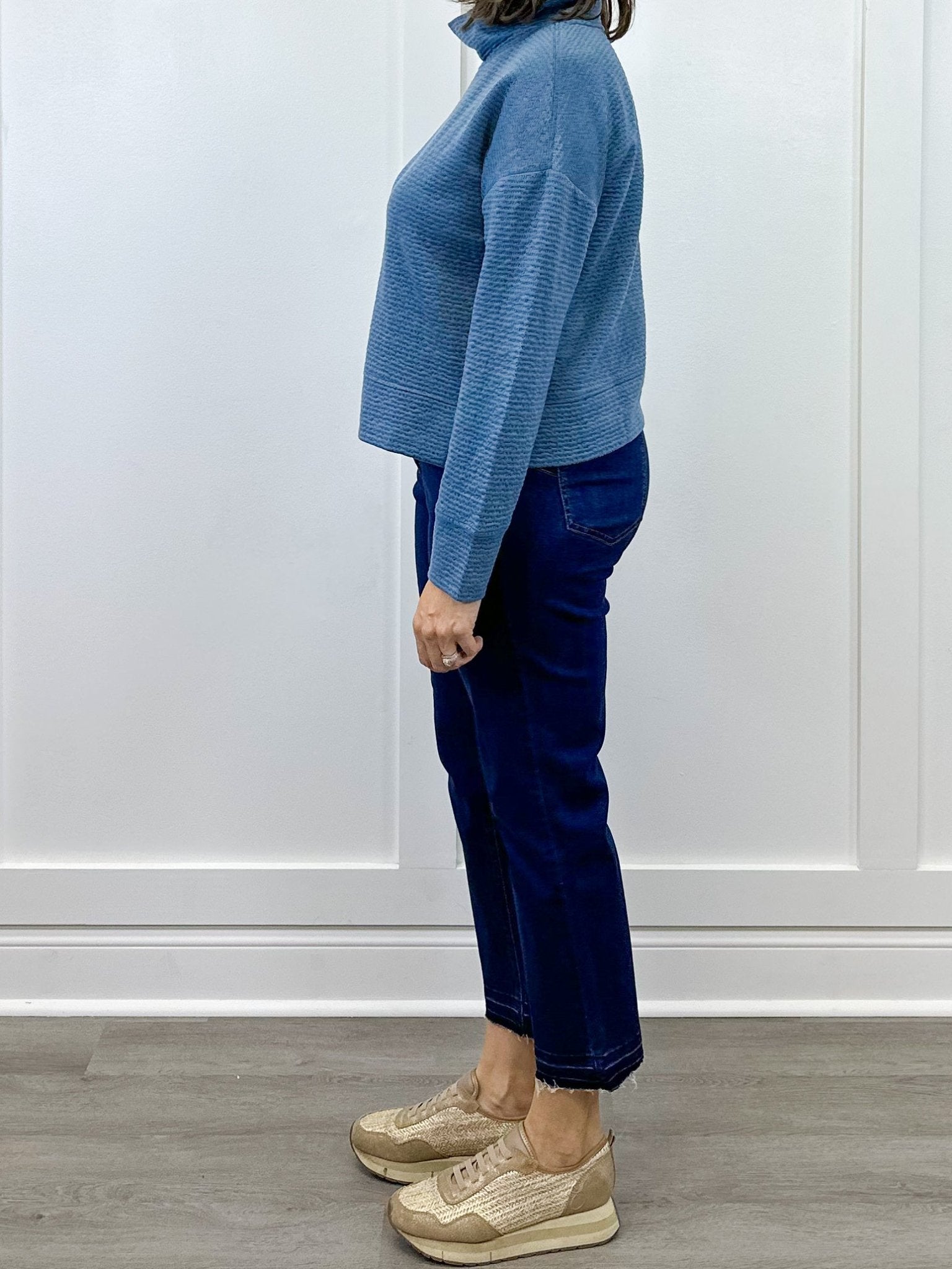 L/S Funnel Neck Top - Slate Blue Tops Tribal