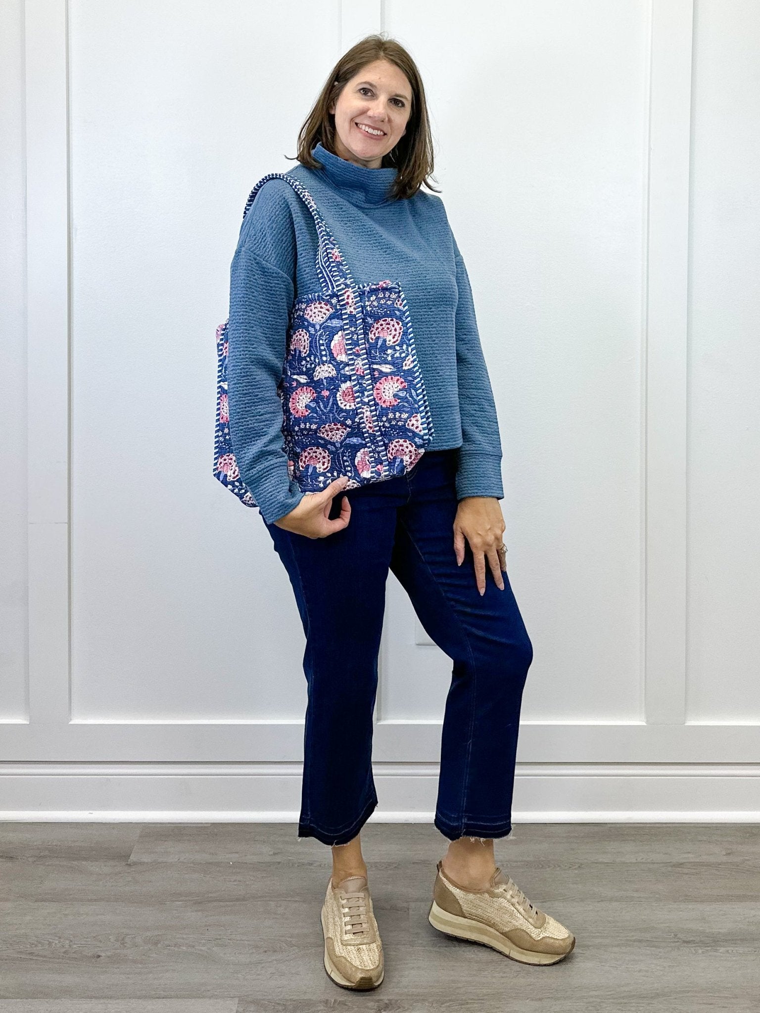 L/S Funnel Neck Top - Slate Blue Tops Tribal